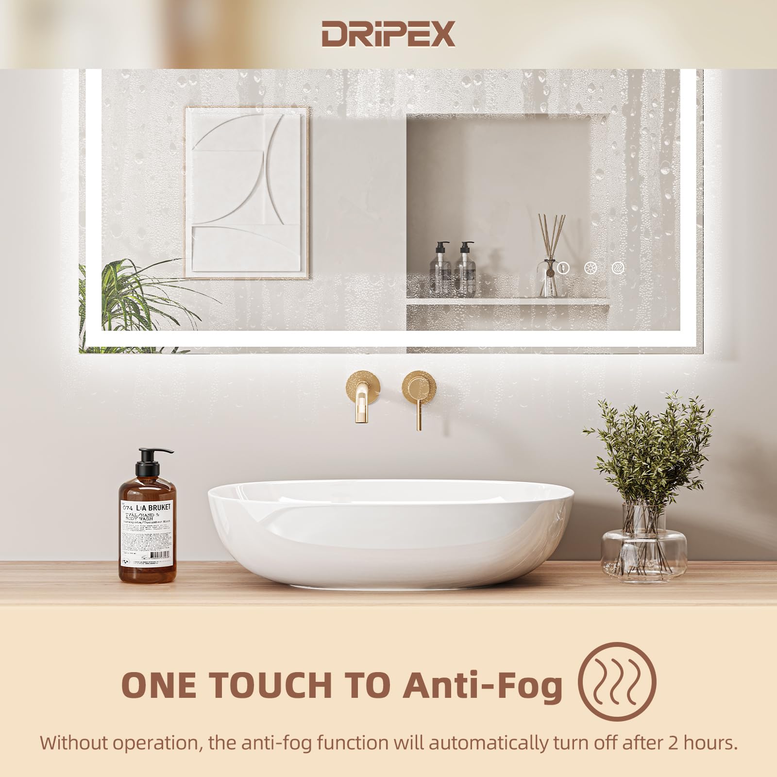 Dripex Miroir Salle de Bain 60x80cm avec éclairage, Miroir Lumieux Mural Dimmable avec 3 Couleurs Lumineuses, Fonction Mémoire, Interrupteur Tactile