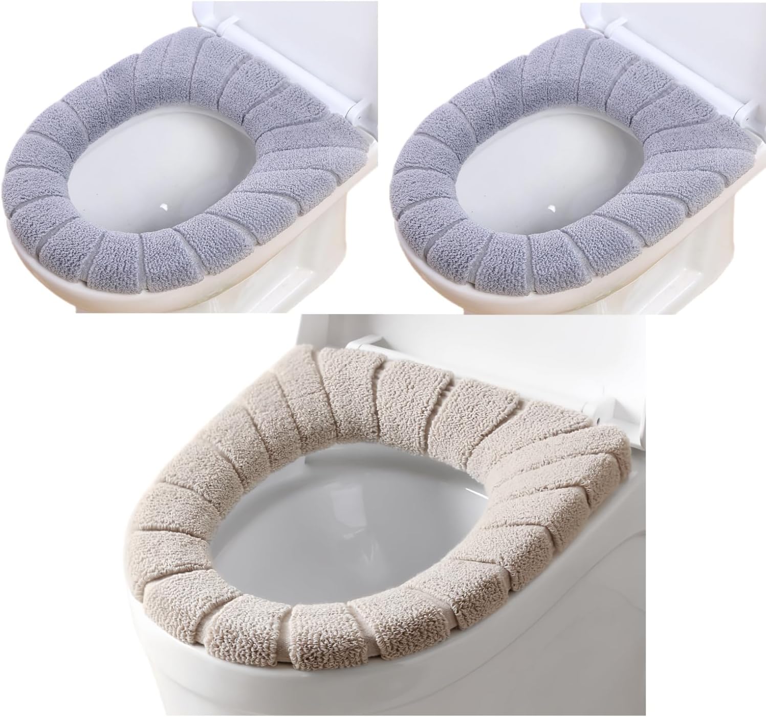 3pcs Toilet Seat Cover, Toilet Seat Cover Cushion Bathroom Soft and Warm Washable Cover Pads Multicolour
