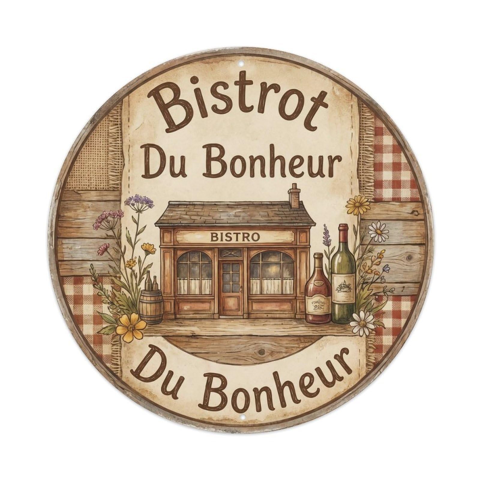 Bistrot Du Bonheur French Bistro Quote Farmhouse Metal Tin Sign