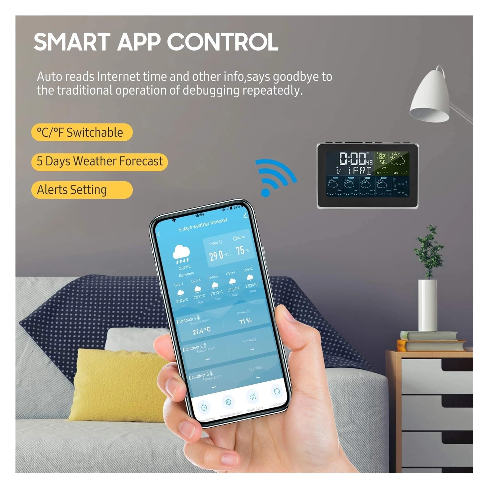 Tuya WiFi Smart LCD Weather Station APP Control Cyfrowy Termohigrometr Prognoza Pogody Temperatura Wilgotność Monitor Dokładny Monitor