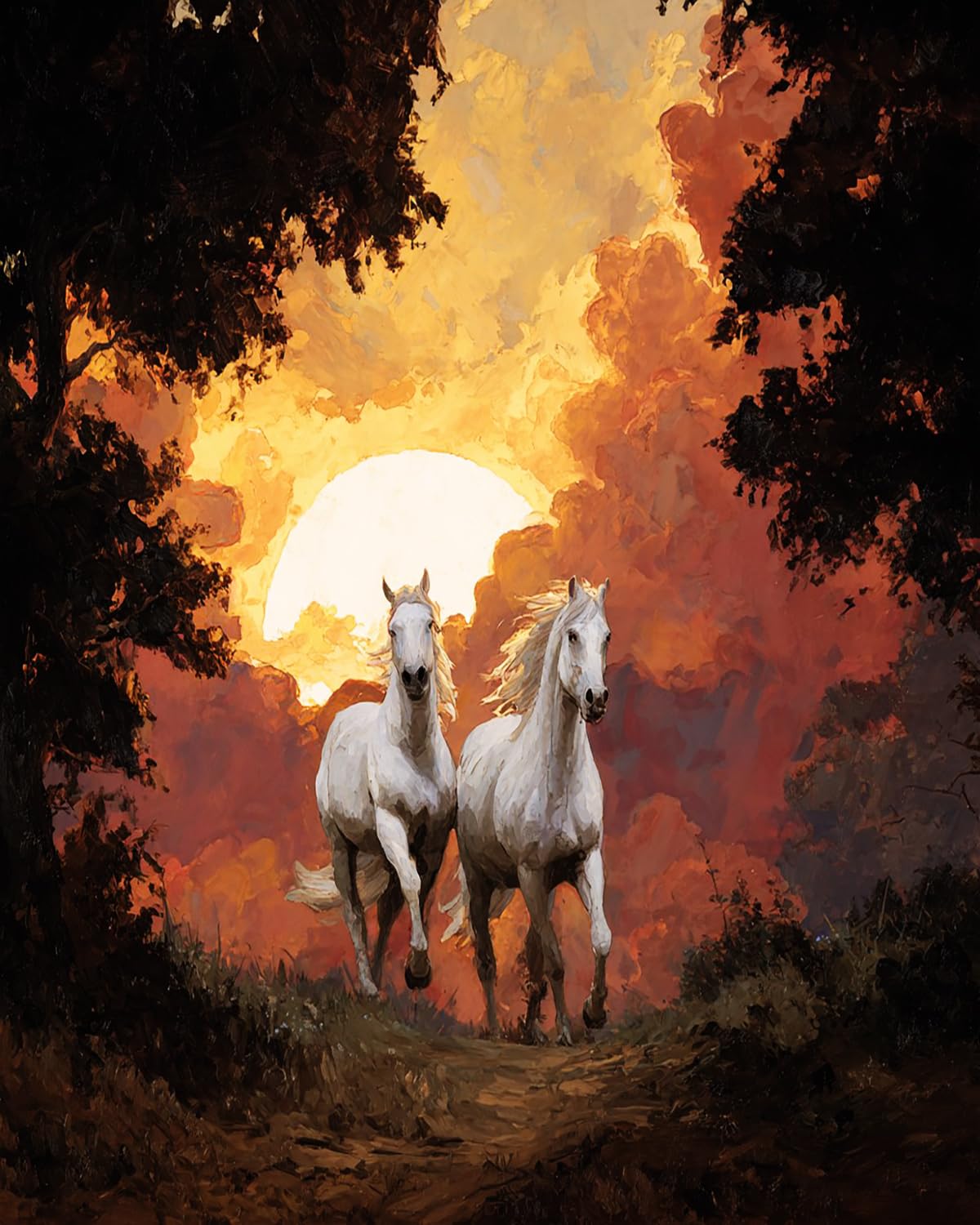 LIUBAISHI Paint by Numbers for Adults – Large 16x20 Canvas | Wall Art Decor for Bedroom, Stress Relief Painting Kit, Hobby Set with Brushes and Paints-Two White Horses in the Sunset