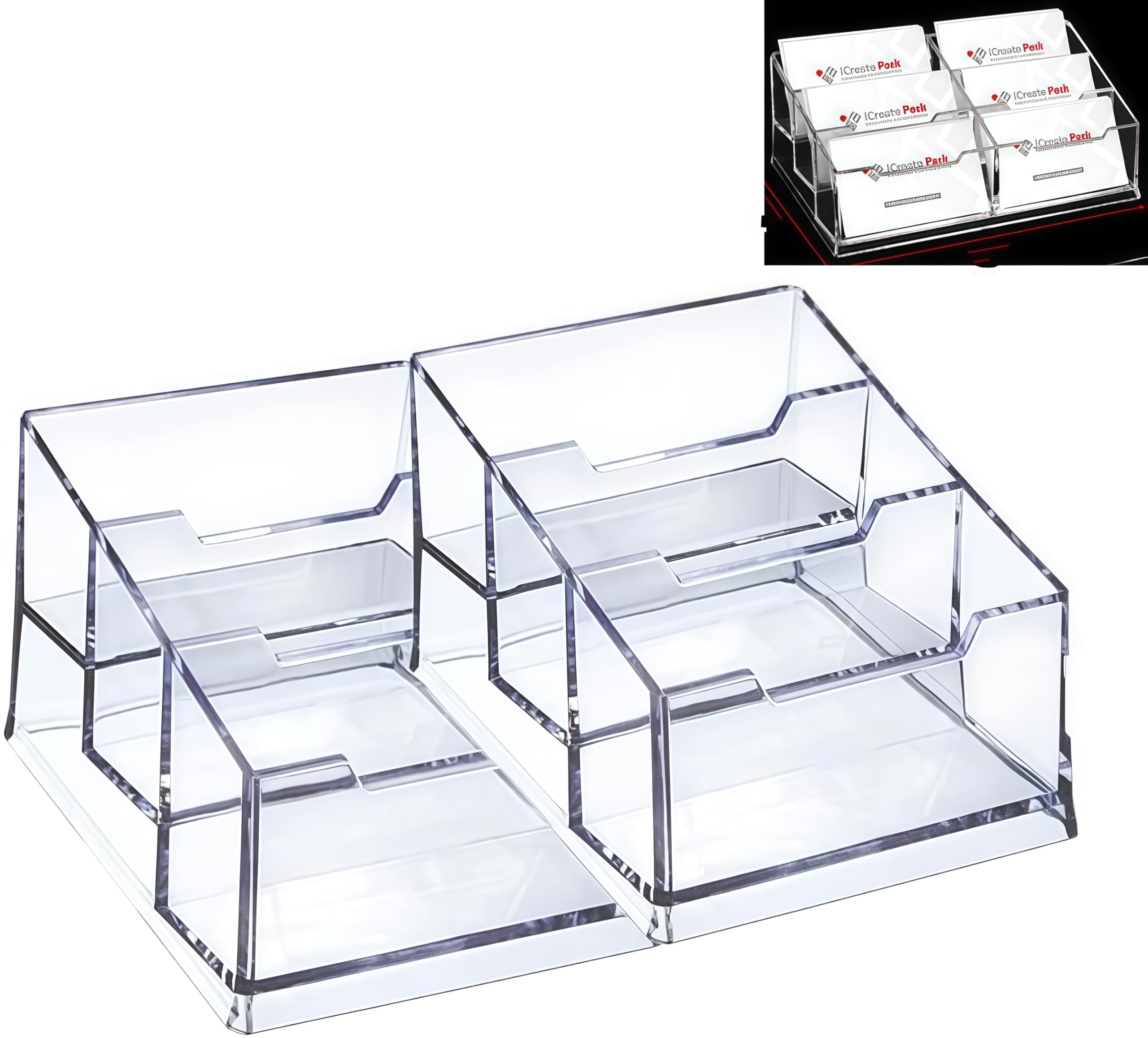 Loopunk Acrylic Business Card Holders with 6 Pockets, Clear Desktop Card Stands for Countertop – Acrylic Index Card Organizer for Desk Tidy & Office Accessories
