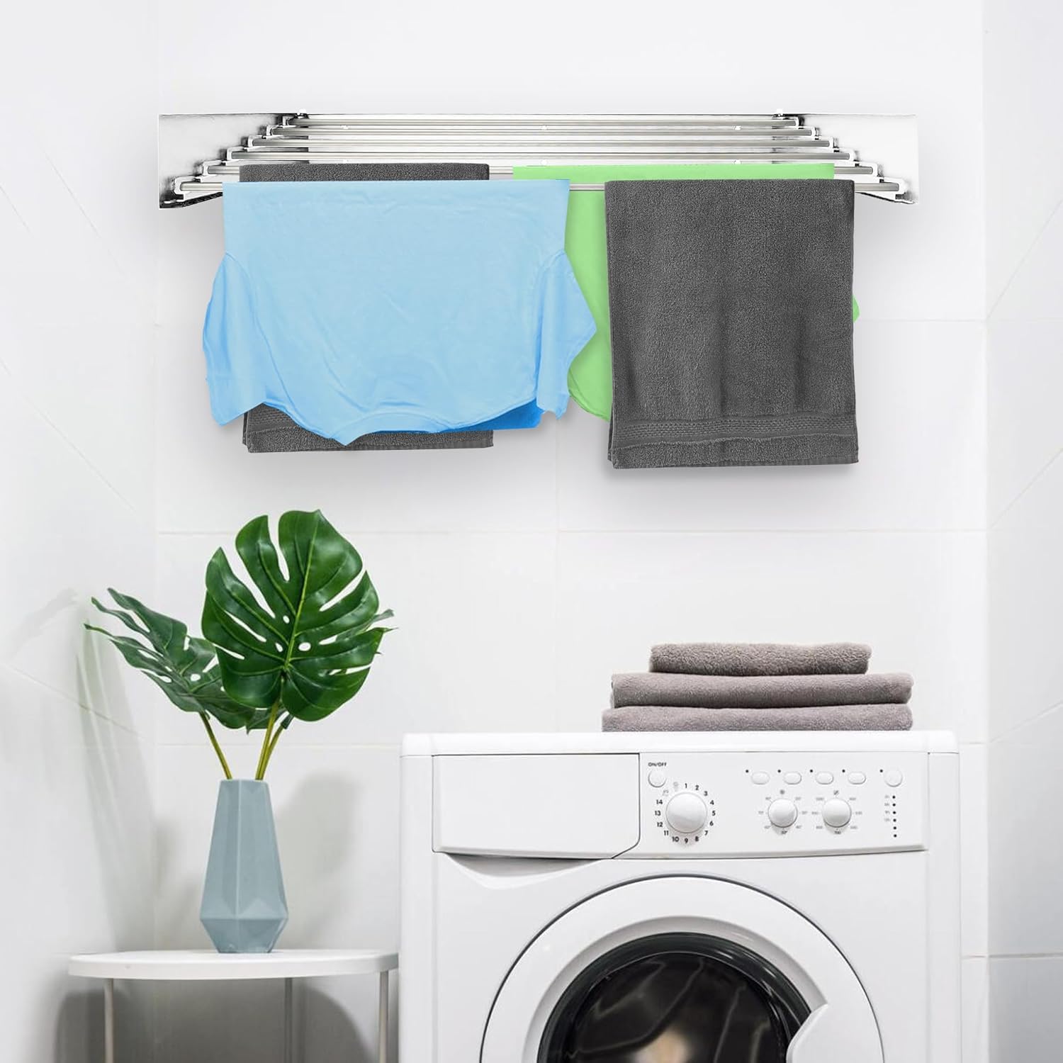 Dekohome Étendoir mural extensible pour intérieur et extérieur, supporte jusqu'à 25 kg, facile à installer et à utiliser, idéal pour optimiser l'espace, résistant, discret et moderne, 80 x 40 x 10 cm