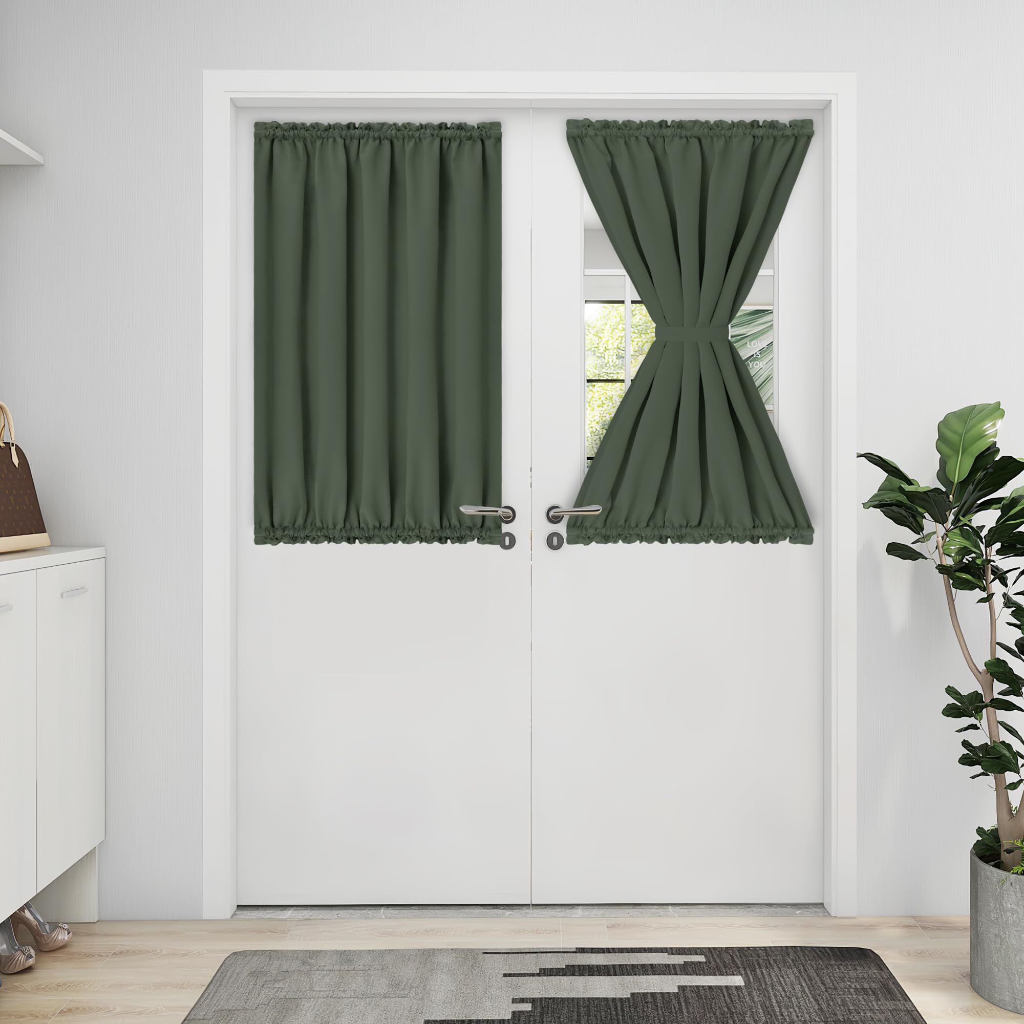 Easy-Going Blackout Door Curtains, Rod Pocket Privacy Light Filtering Sidelight Curtains for French Door, 1 Panel, 25x40 inch, Greyish Green