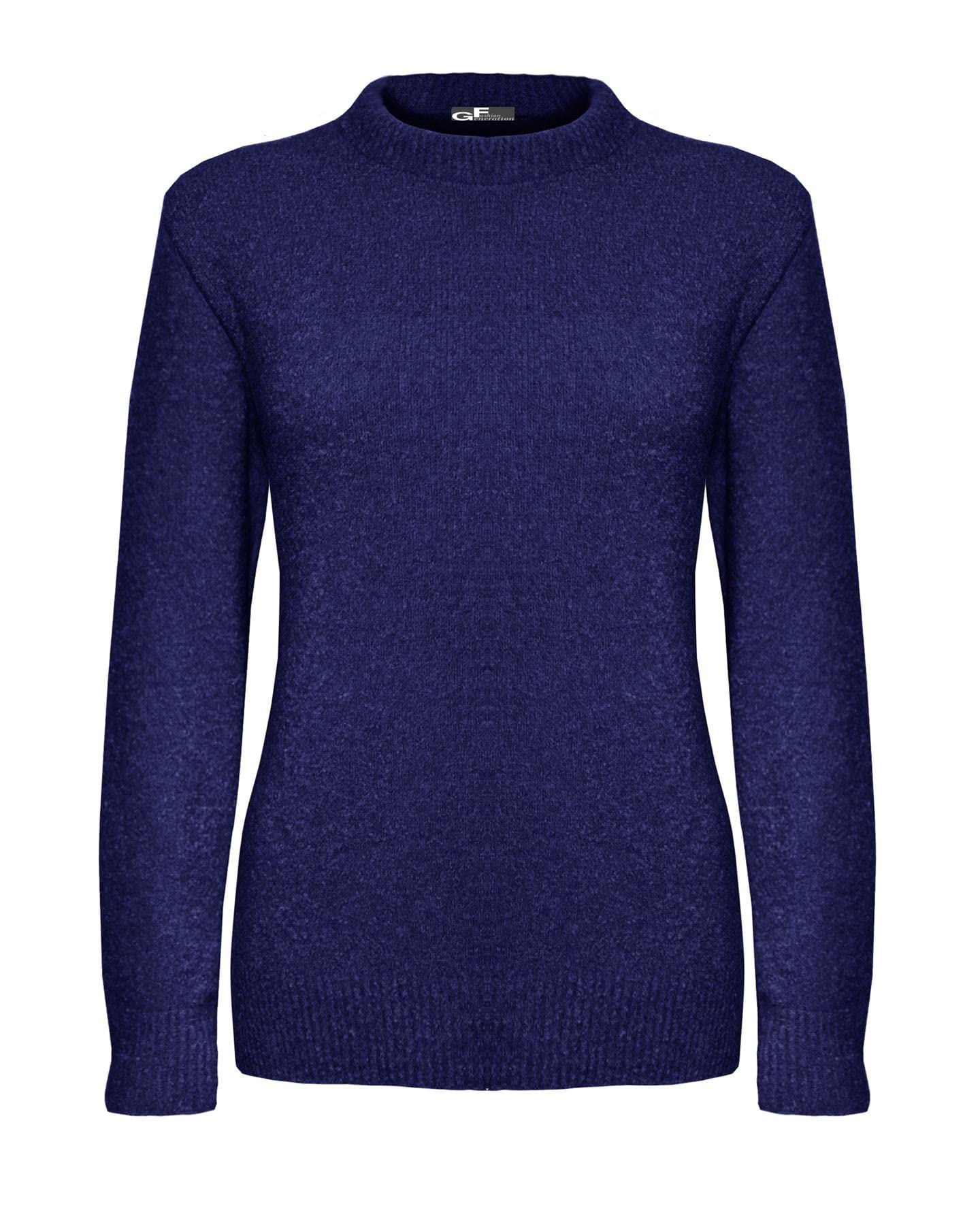 Generation Fashion New Ladies Women Knitted Long Sleeve Stretchable Crew Neck Jumper Sweater Pullover Top[Navy,SM]