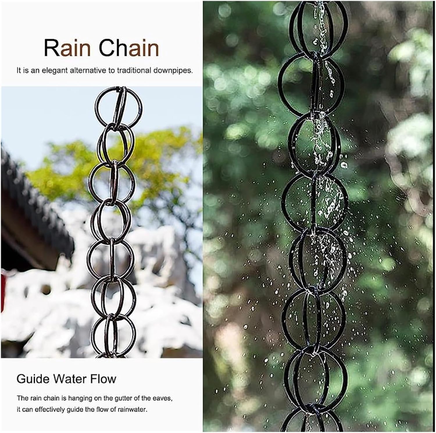 Catena pluviale, Carillon a Vento con Raccoglitore di Pioggia Gutter Circle, drenaggio delle grondaie del Tempio(1m/3ft)