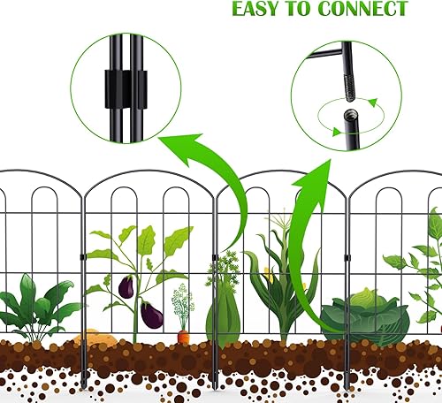 Miniatura 7 de Paquete de 19 vallas decorativas de jardín verdes para exteriores 23 pulgadas de alto x 20 pies de largo revestimiento de metal a prueba de óxido