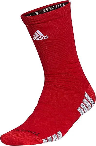 adidas Select Basketball Crew Socks (1 Pair) for Team Sports, Boys Girls Men Women, Power Red/White, Large
