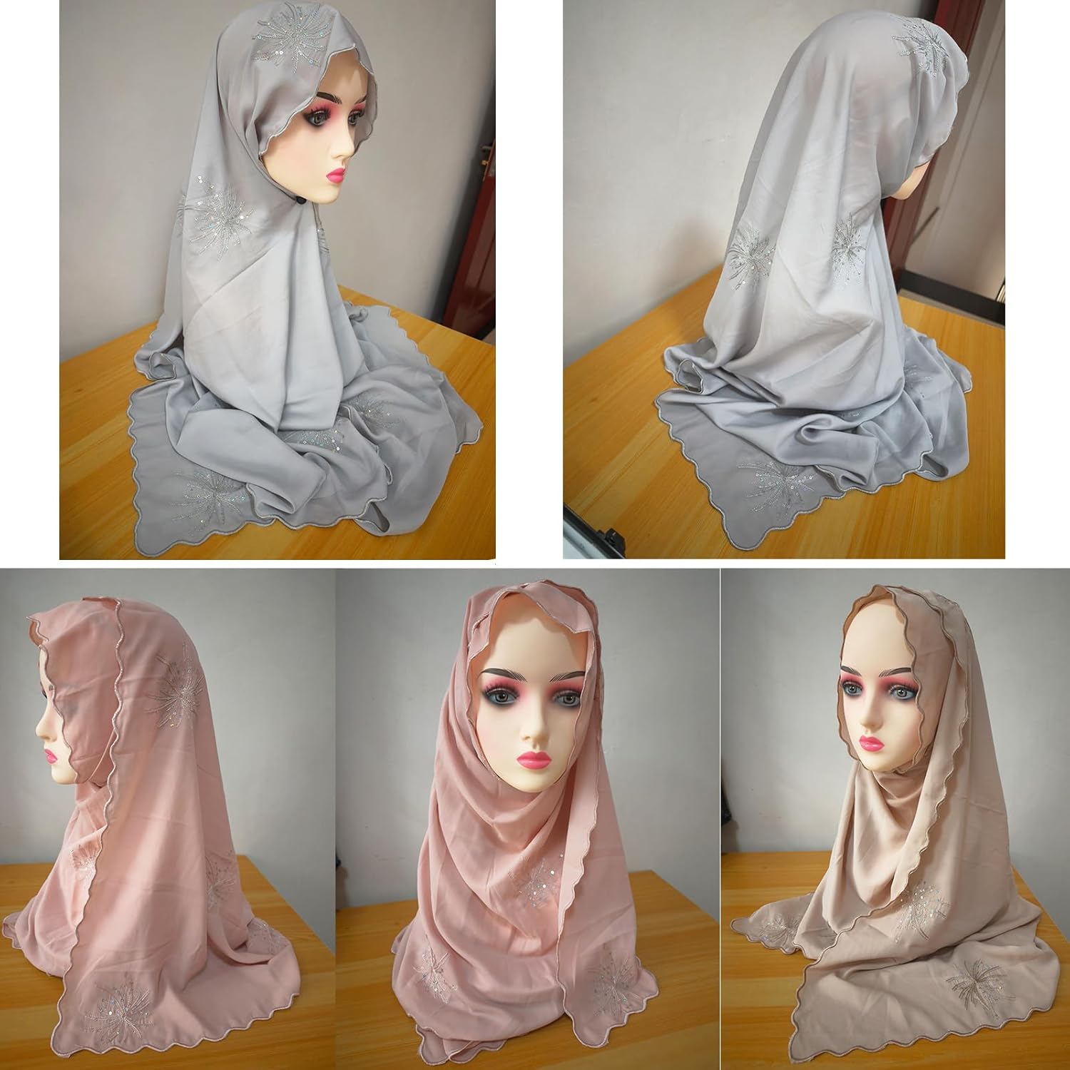 Premium Hijab Scarf for Women Silk Feeling Sequined Hijabs Emboridery Lightweight Scarves Shawls and Wraps - Image 5