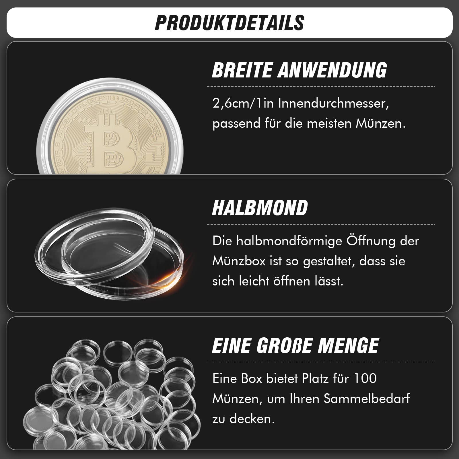 200 capsule da 26 mm per monete da 2 euro con scatola portaoggetti, in plastica trasparente, per monete speciali, pezzi da collezione