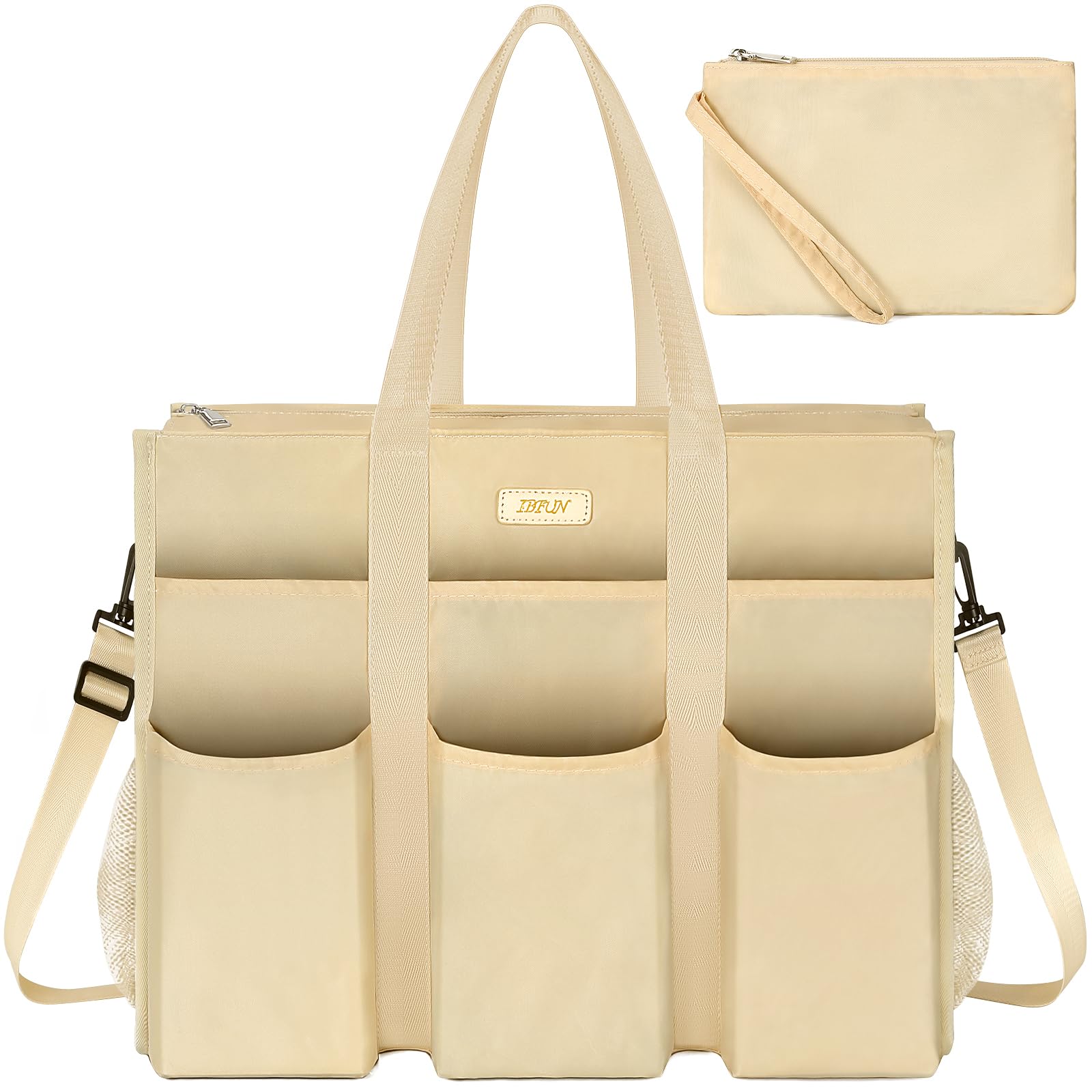 IBFUN Utility Tote Bag with 24 Pockets, Large Teacher Travel Tote for Women | Large Work Tote Bag 2pcs with Zipper for Travel Daily School Teacher Nurse, Large Lightweight Laptop Shoulder Bag Handbag