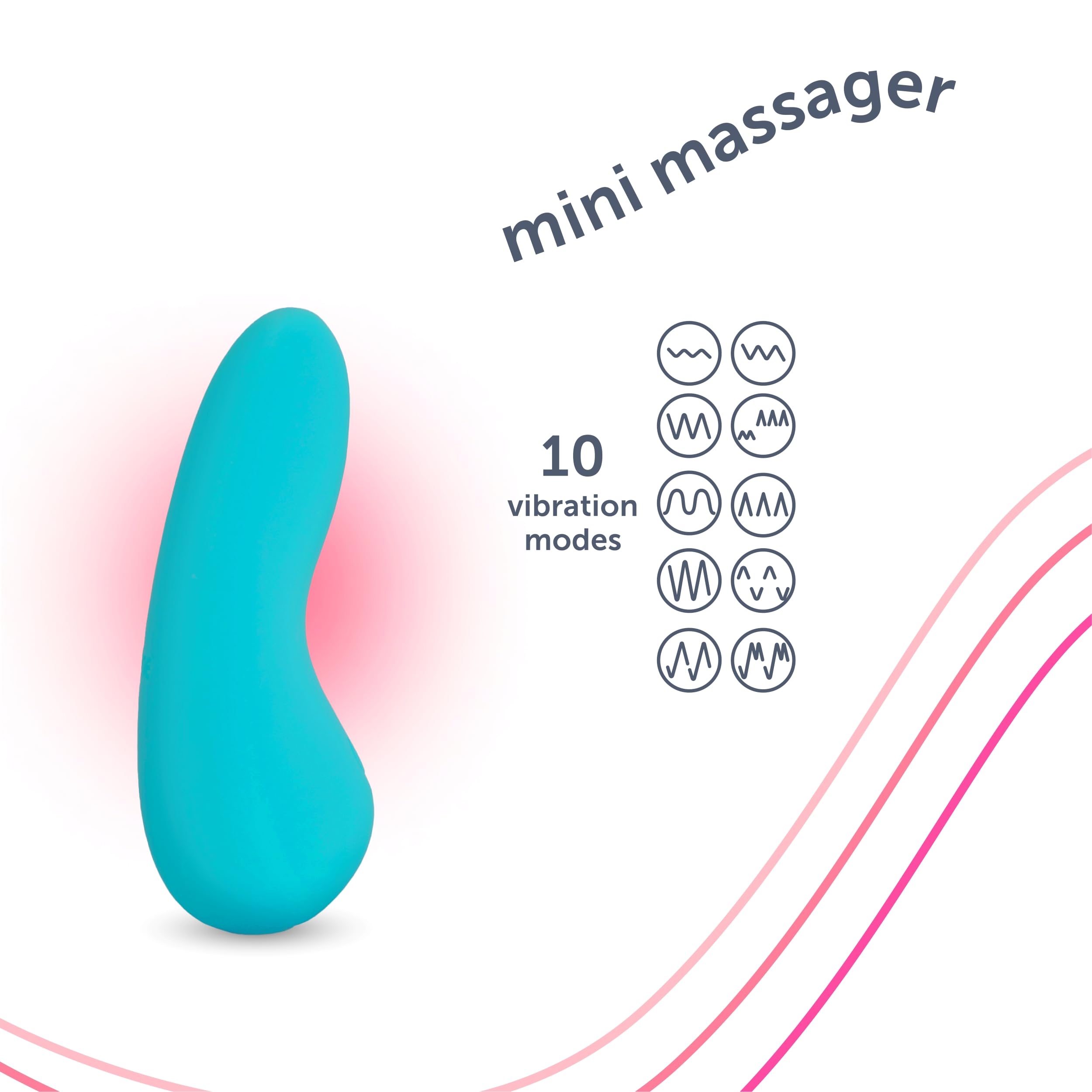 plusOne Mini Massager with Storage Bag, 10 Vibration Settings, Body-Safe Silicone, Rechargeable Battery