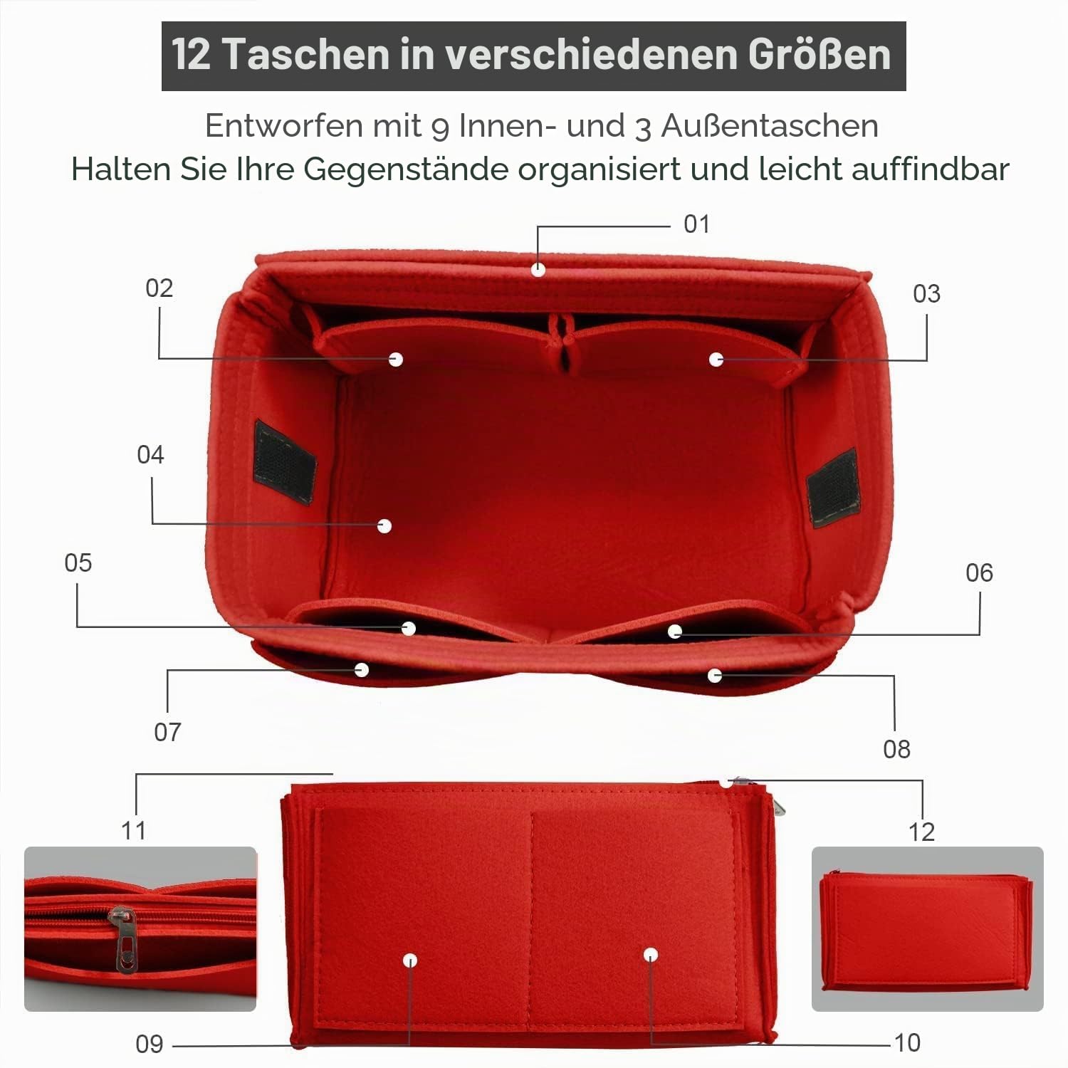 OMYSTYLE FASHION börse Organizer Einsatz, Handtasche & Tote Organizer, perfekt für Speedy Neverfull und mehr,rot,US XL (EU 2XL)