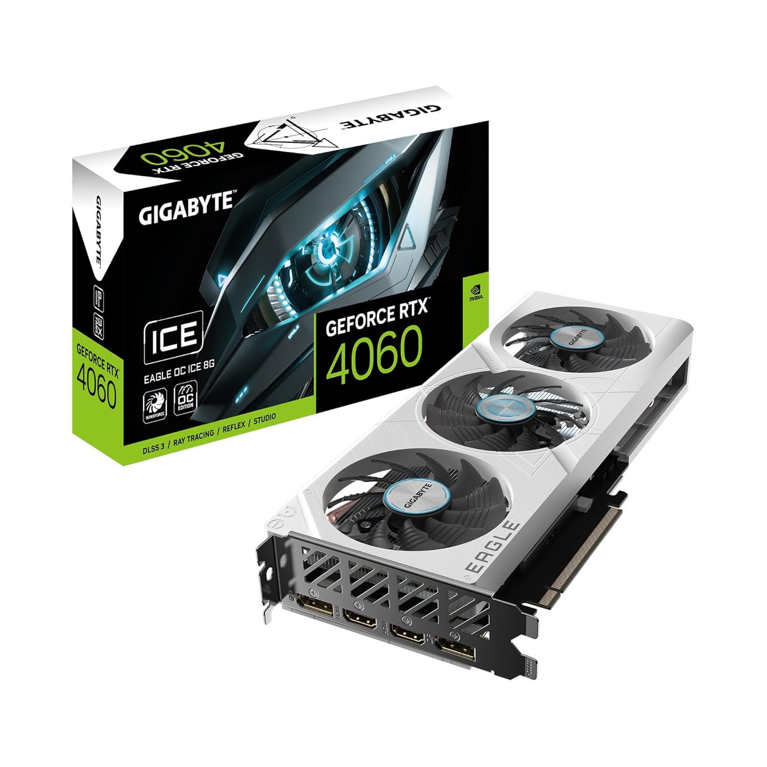 GIGABYTE GeForce RTX 4060 Eagle OC ICE 8G Graphics Card, 3X WINDFORCE Fans, 8GB 128-bit GDDR6, GV-N4060EAGLEOC ICE-8GD Video Card