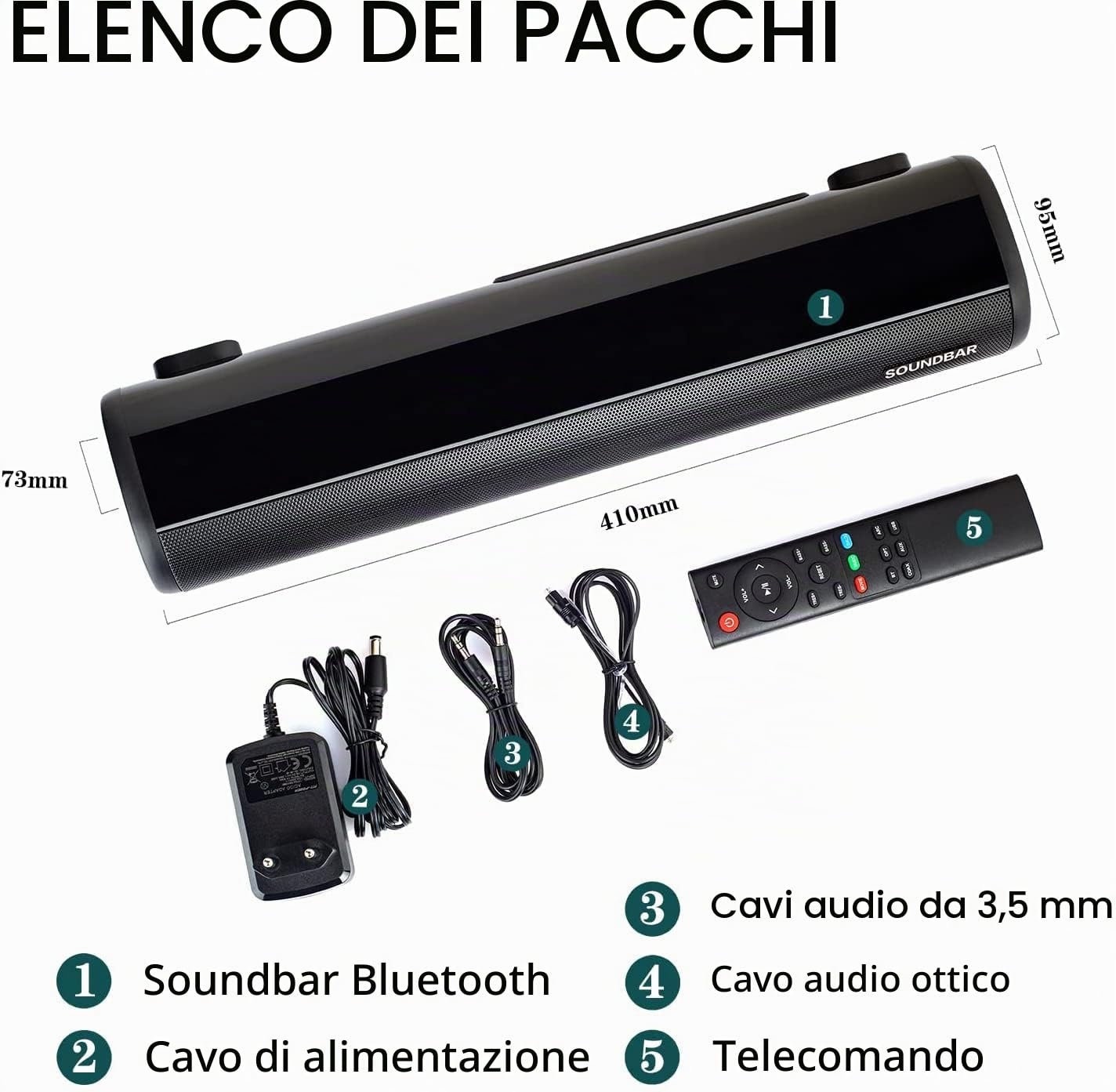 TKMARS Barra Soundbar TV Bluetooth, Mini Bluetooth Wireless Surround TV, Ottico/Ausiliario/USB, Controllo Remoto Barra Sound per PC, Telefono Cellulare, Televisione, Computer, IPad（50cm）