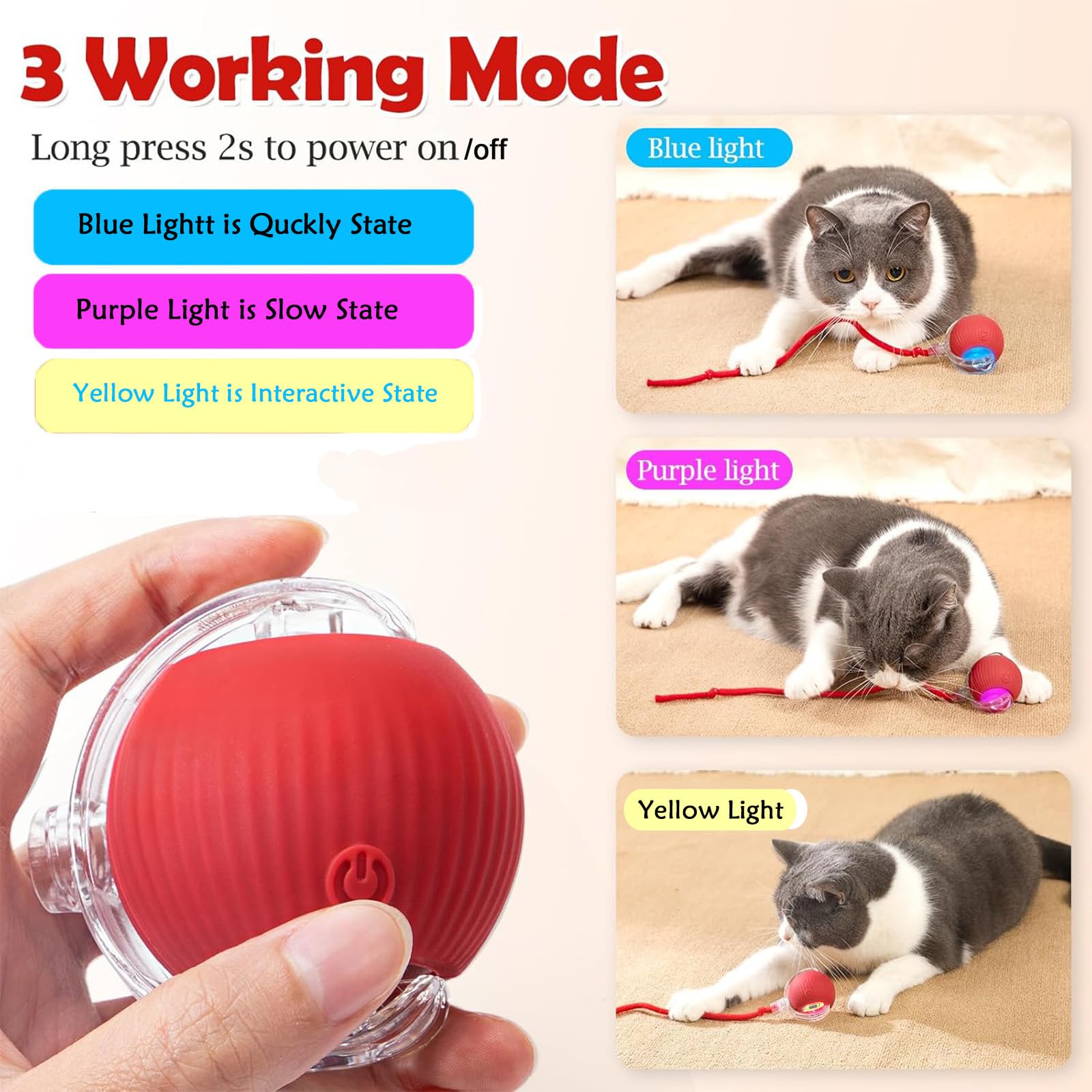 Automatisches interaktives Katzenspielzeug Ball mit Rädern für den Innenbereich, wiederaufladbar, aktivierbar, für den Innenbereich, Spielzeug für den Innenbereich