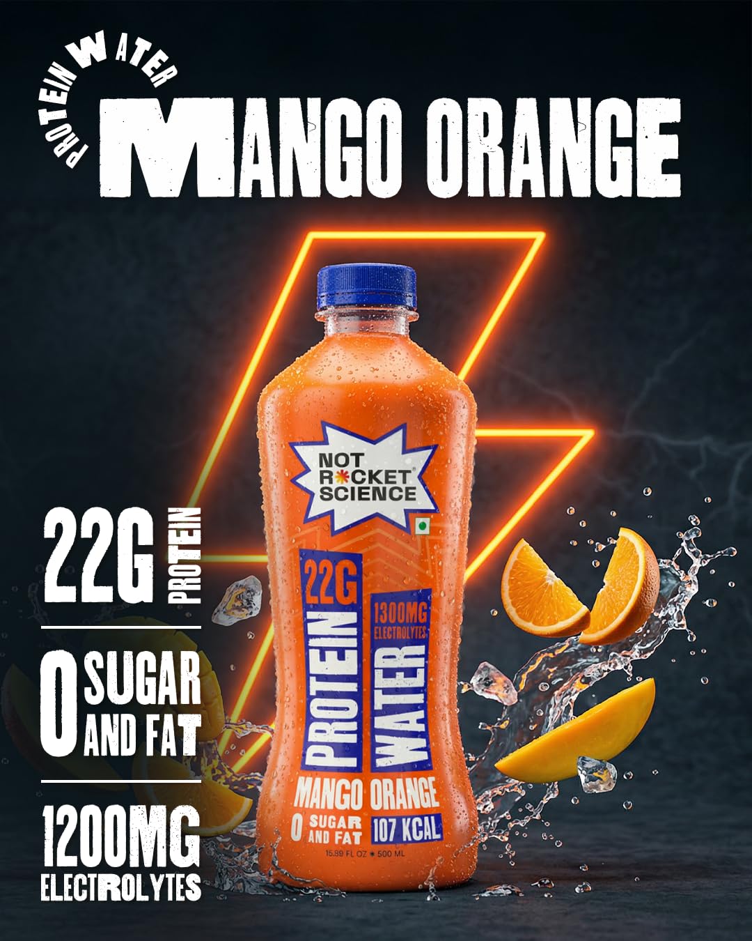 Not Rocket Science Protein Water - Mango Orange | 22g Clear Whey Protein Isolate | 1300mg Electrolytes | 5g BCAAs | Zero Sugar | High Protein Drink | 500ml Pack of 12 — Amazon image 4