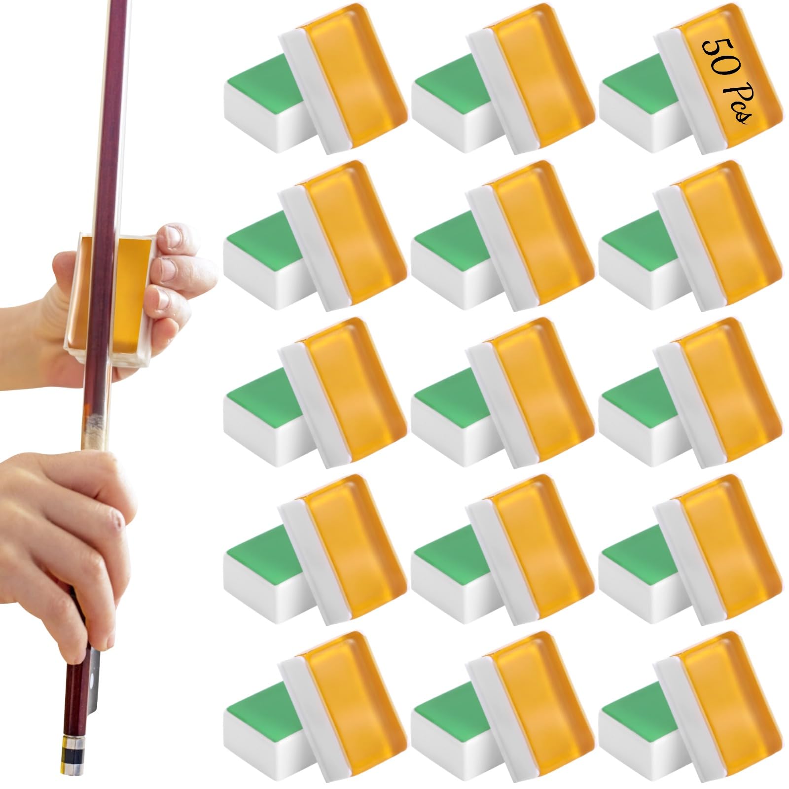 50 Stk. Kolophonium für Violine, helles Kolophonium im einzelnen Kunststoffetui, mit gleichmäßigem Griff für den Bogen, für Violine, Viola, Cello, Bass und Erhu, klarer Klang beim Üben
