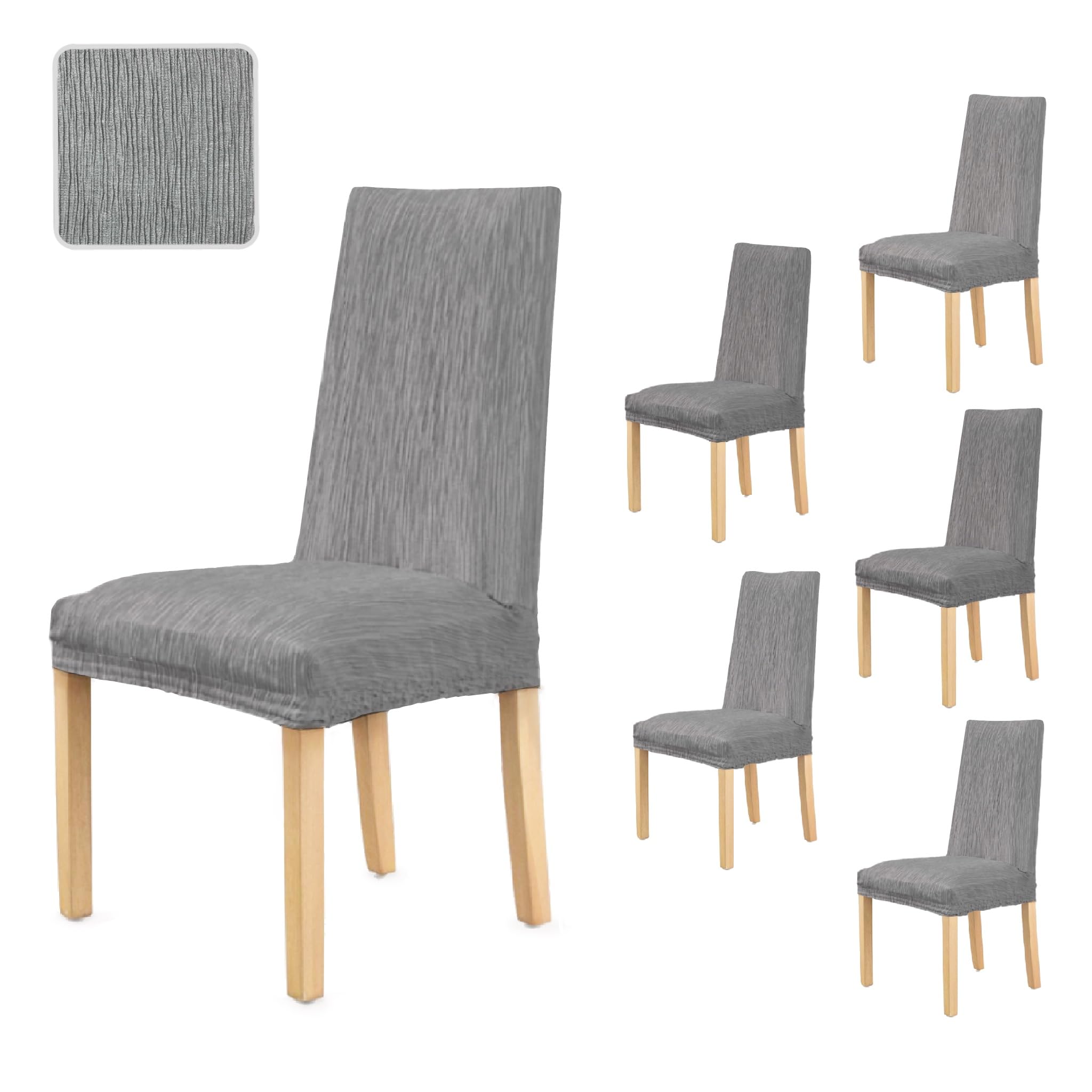 GFD - 6 Fundas para Sillas Comedor con Respaldo, Fundas para Sillas Ajustables Lavables, Forros para Sillas de Comedor Antimanchas, Cubre Sillas, Funda Silla Oficina Hogar (Gris, 6 Piezas)