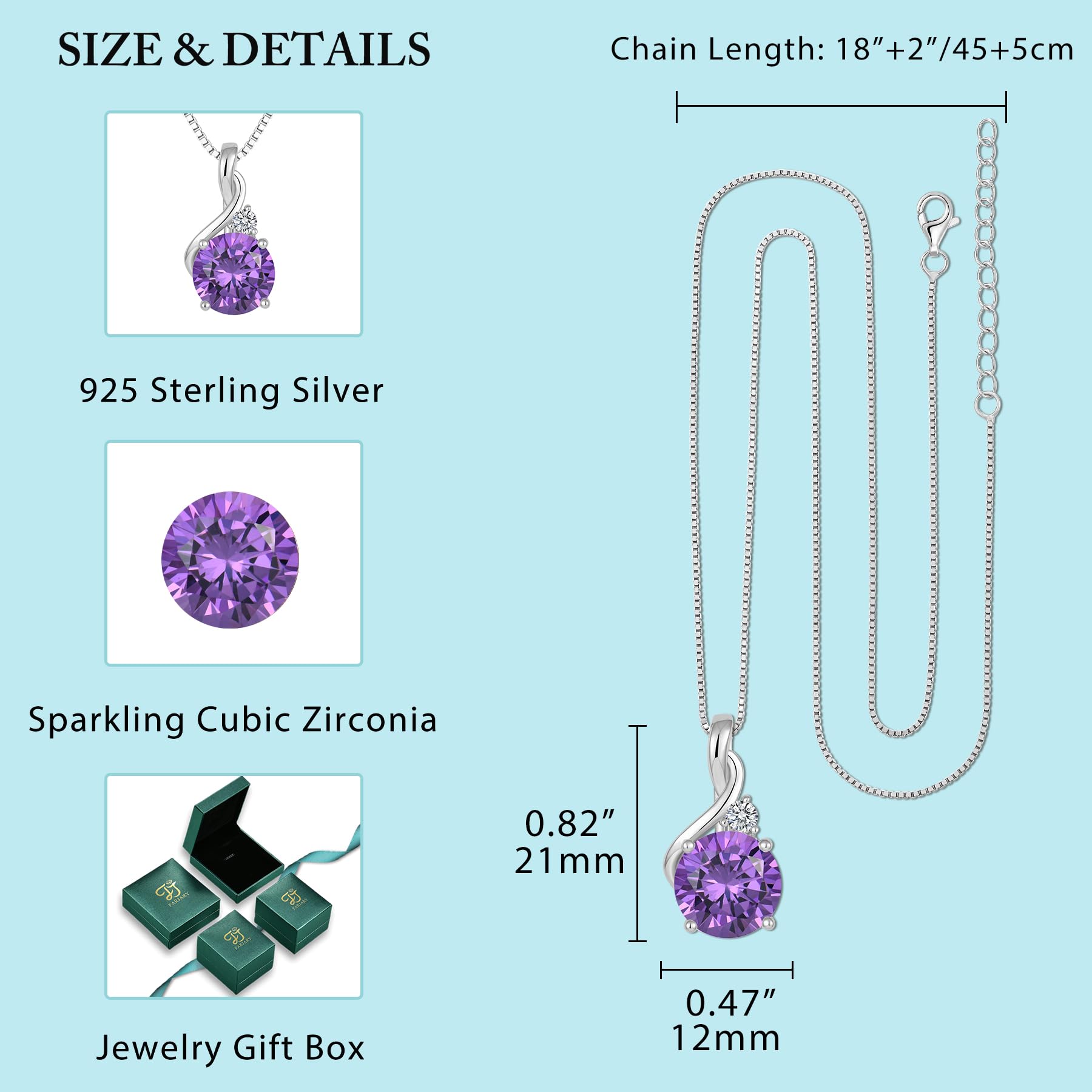 FJ Collar para Mujer Plata de Ley 925 Colgante Piedra de Nacimiento Joyas Regalos para Mujer Esposa Mamá