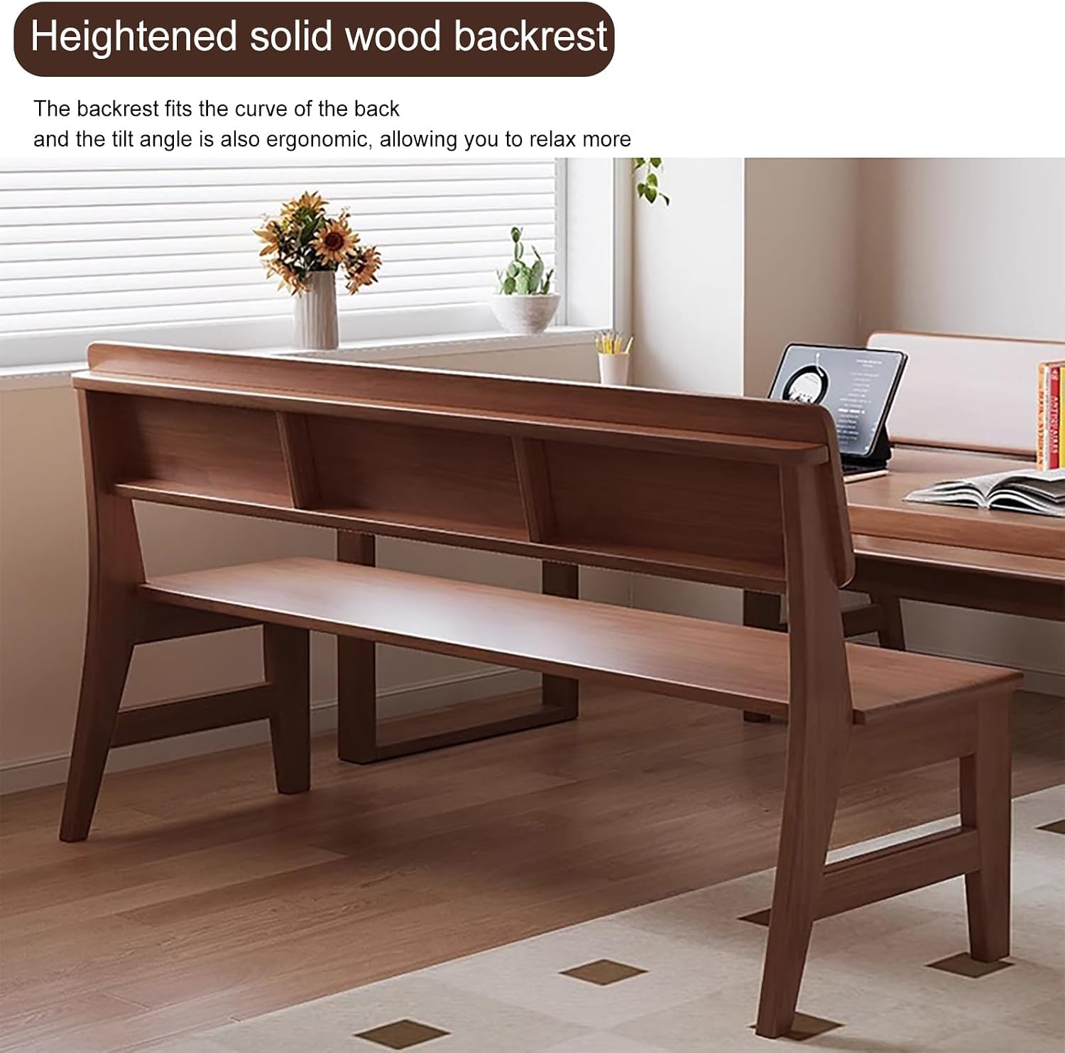 Rustic Farmhouse Entryway Bench Sturdy Solid Rubber Wood Dining Bench with Backrest Multi Functional Shoe Storage for Living Room Hallway Bedroom Brown 47"x12"