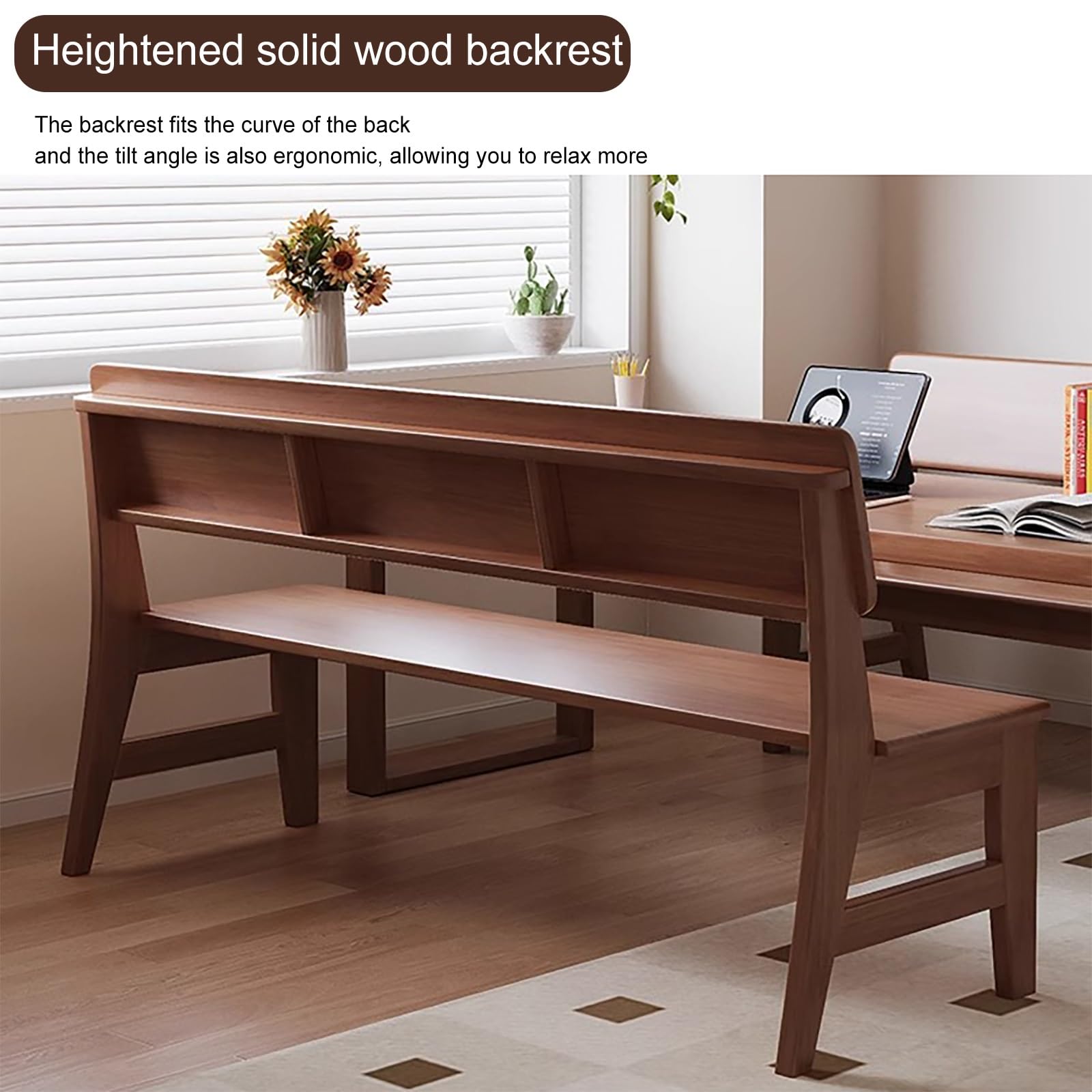 Banco de Comedor de Madera con Respaldo, Banco de Comedor Interior con diseño sin Brazos, para vestuarios, habitación, decoración Incluso Exterior(Wood,140 * 30cm/55 * 12in)