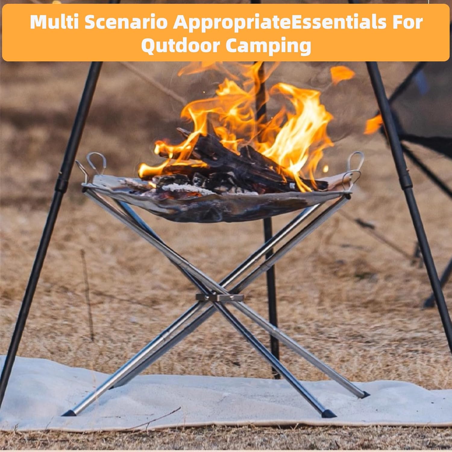 22inch Portable Fire Pit for Camping,Large Camping Fire Pit with Fire Pit Mat and Carry Bag,Foldable Upgrade 304 Stainless Steel Mesh Perfect for Outdoor Camping Hiking,Backyard,Garden,Picnic Campfire