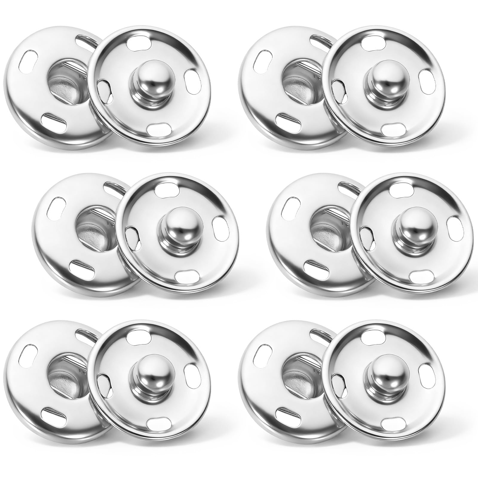 6 Sets Sew on Snap Buttons, Large Sewing Snaps and Fasteners Silver Sewing Snap Button 15mm Press Sew on Buttons for Clothes Handbag Jeans Coat DIY Crafts Projects Accessories
