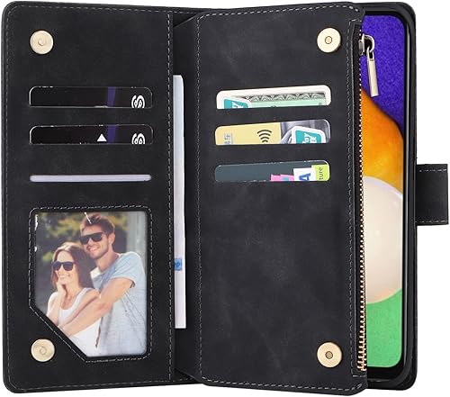 Miniatura 3 de LBYZCASE Funda para Galaxy A14 5G (2023) con ranuras para tarjetas, cierre magnético, cartera de cuero con cremallera y correa de muñeca para