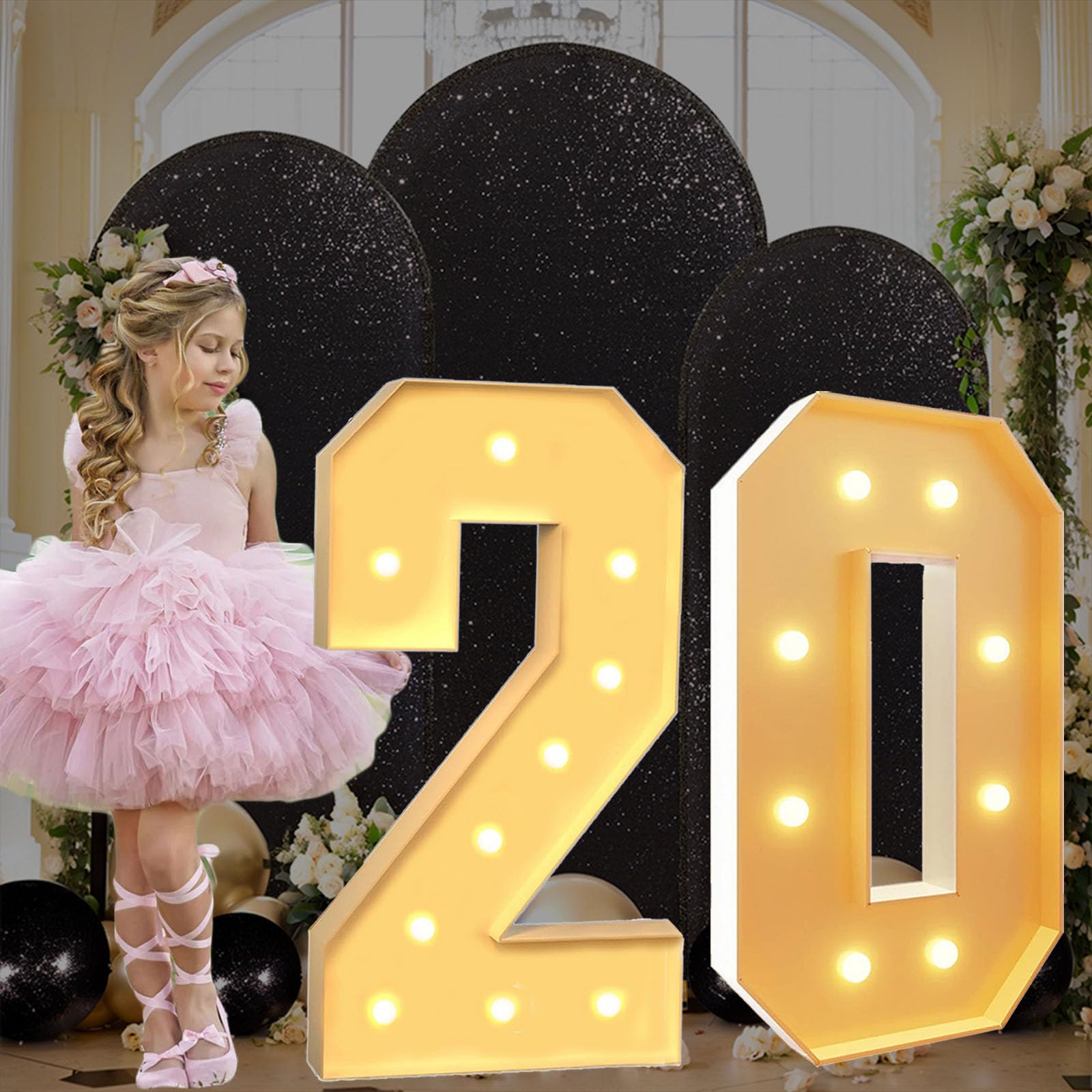 Lot de 20 chiffres lumineux géants en mousse prédécoupés pour ballons - 100 cm - Pour décoration de fête, anniversaire, mariage, anniversaire de mariage