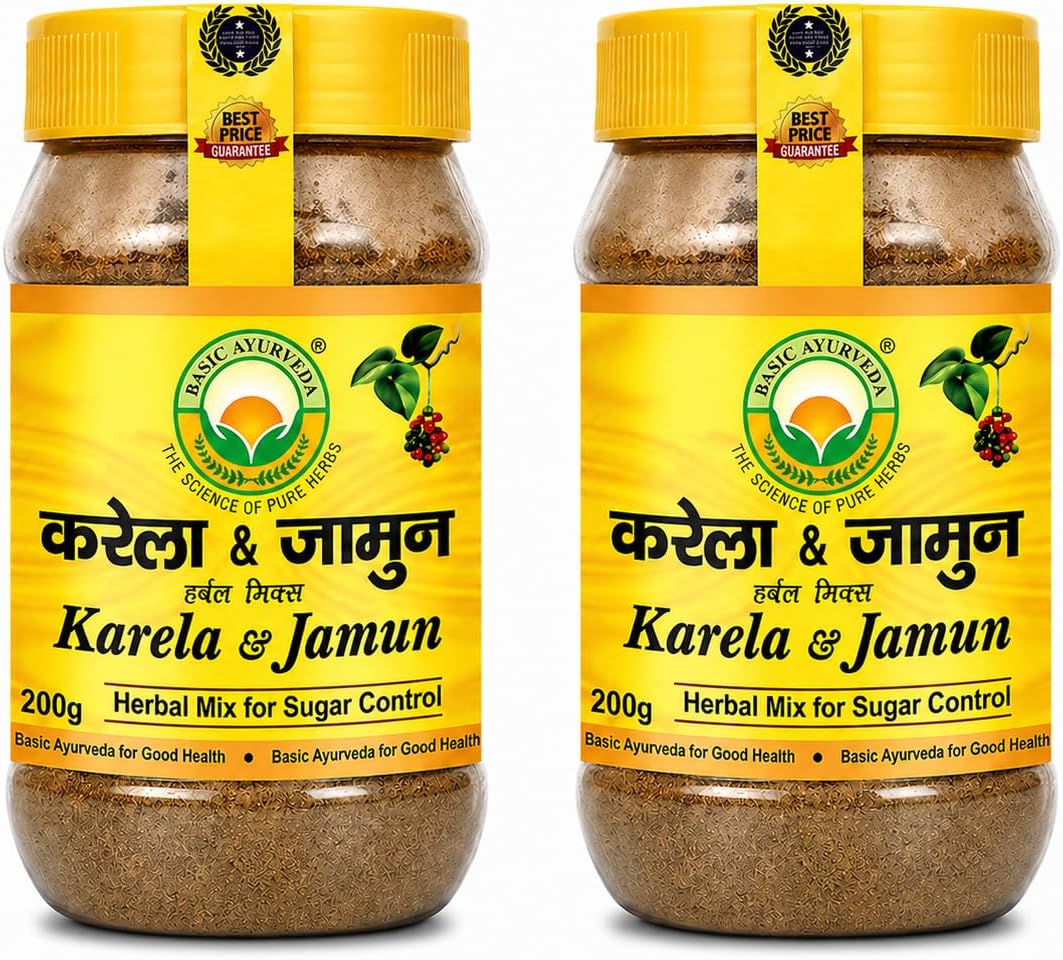 Basic Ayurveda Karela & Jamun Powder 200g (Pack of 2) | Herbal Ayurvedic Blend | Helps Maintain Healthy Blood Sugar Levels | Supports Digestion, Metabolism & Diabetic Care