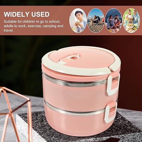 Miniatura 4 de Cabilock Lonchera térmica de doble capa rosa a prueba de fugas, portátil, de acero inoxidable, 11 x 8 x 5.5 pulgadas