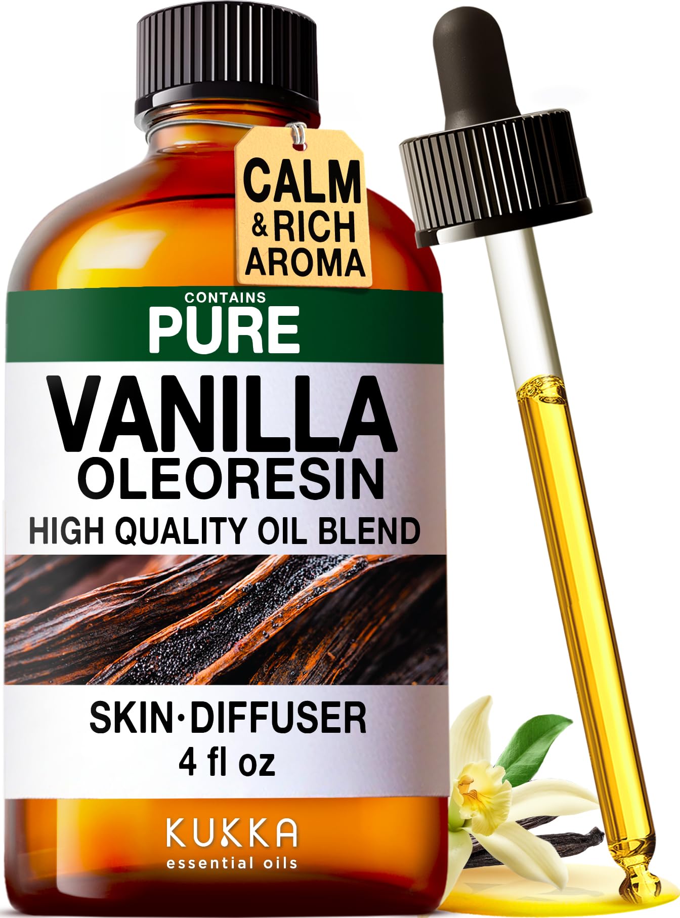 KUKKA Vanilla Essential Oils - 118ml - for Hair, Skin, Diffuser, Aromatherapy & DIY Soap Making Scent