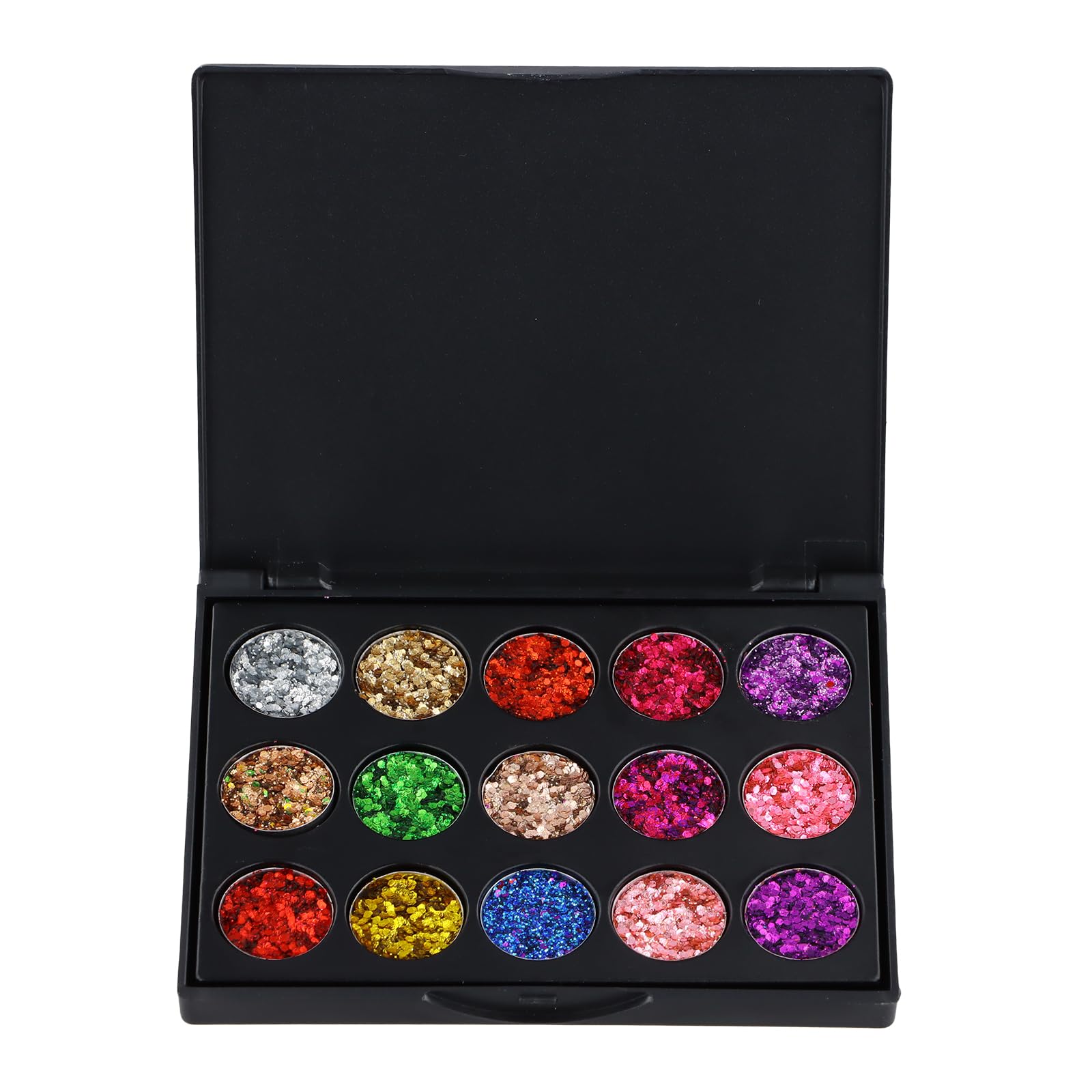 Dewocke Paleta de Sombras de Ojos Metálicas 15 Colores - Ombre de Ojos Brillantes y Sequins de Diamante, Resistencia al Agua y Larga Duración, Perfecto para Fiestas y Maquillaje de Escenario
