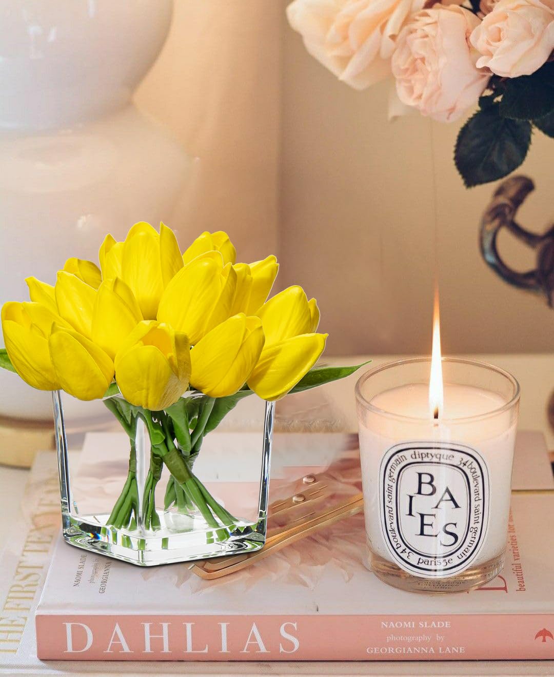 Amazon.com: DILATATA Artificial Yellow Tulips in Vase with Faux