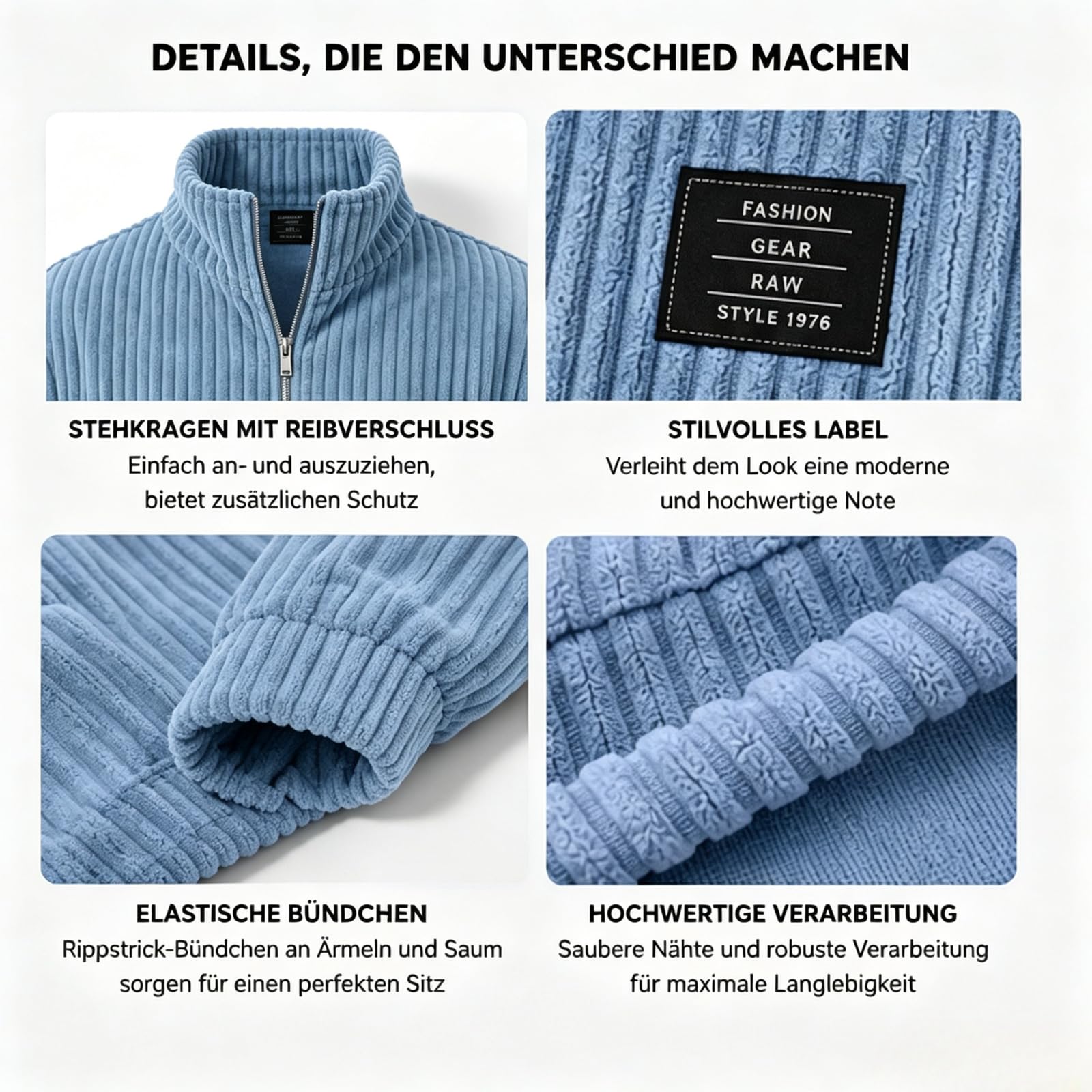 Pullover Herren Cord Sweatshirt Herbst Langarmshirt Sweater Pulli
