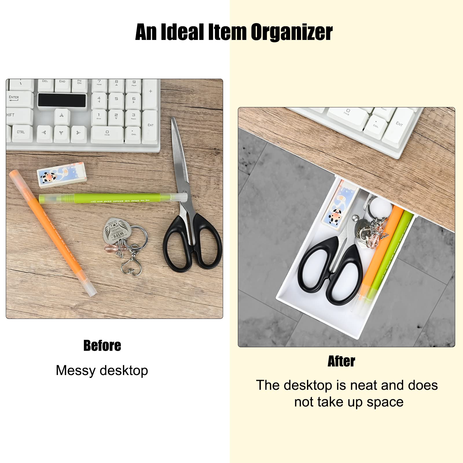 1 stuks zelfklevende lade onder tafel, desktop organizer verborgen lade, plastic briefpapier opberglade voor kantoor/school, wit, groot