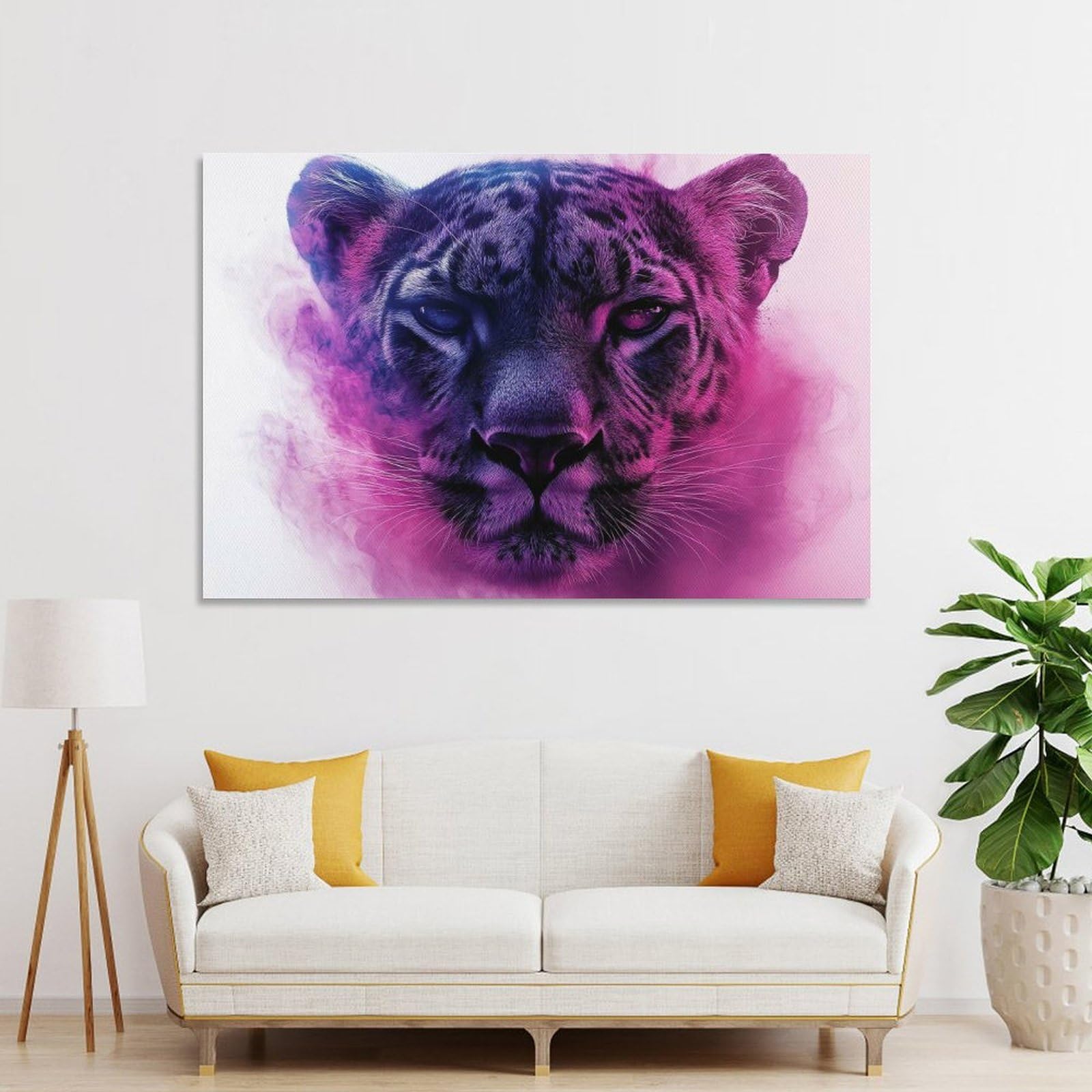 Junmoney Unframe-Style-14 Canvas Wall Art Leopard Portrait With Purple Smoke, 16X24inch(40X60cm), For Bedroom, Guest Room Or Reading Nook, Canvas Wall Decor For Personal Spaces