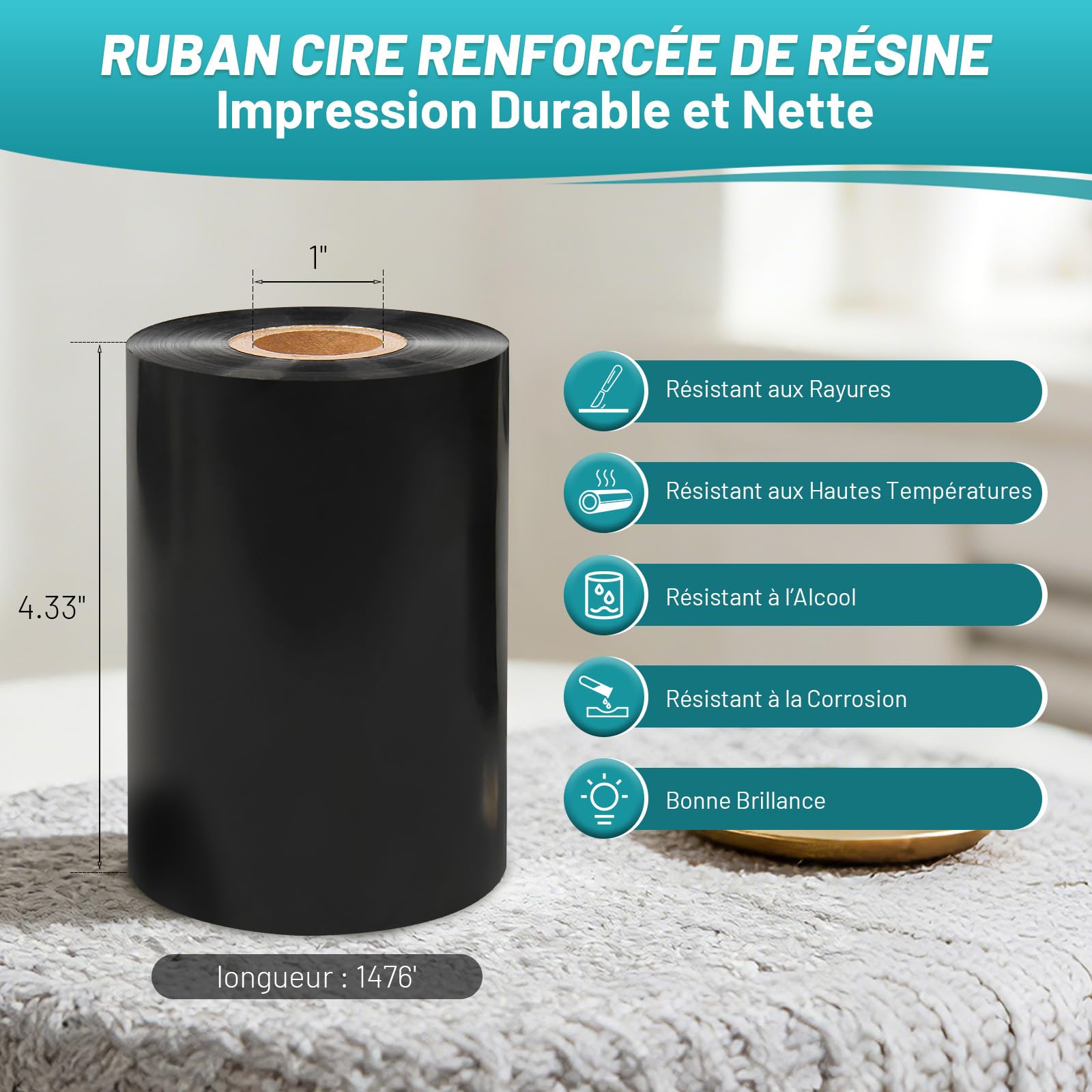 10 Rouleaux Ruban Cire Résine 110mm x 450m – Mandrin 25mm Ruban