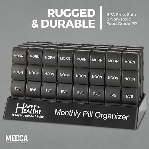Miniatura 8 de Pastillero organizador de mes  4 veces al día por la mañana, mediodía y noche  32 pastilleros diarios grandes con compartimentos para vitaminas,