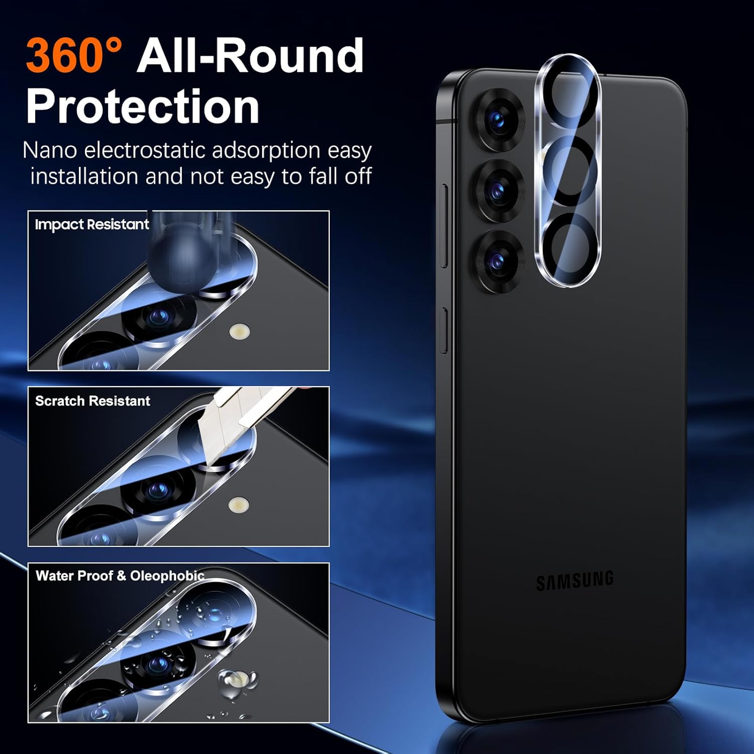 [2+2] UniqueMe Compatible with Samsung Galaxy S25 Plus Screen Protector, 2 Pack Tempered Glass Screen Protector + 2 Pack Camera Lens Protector with Easy Installation Frame, Anti Scratch Bubble Free - Image 4