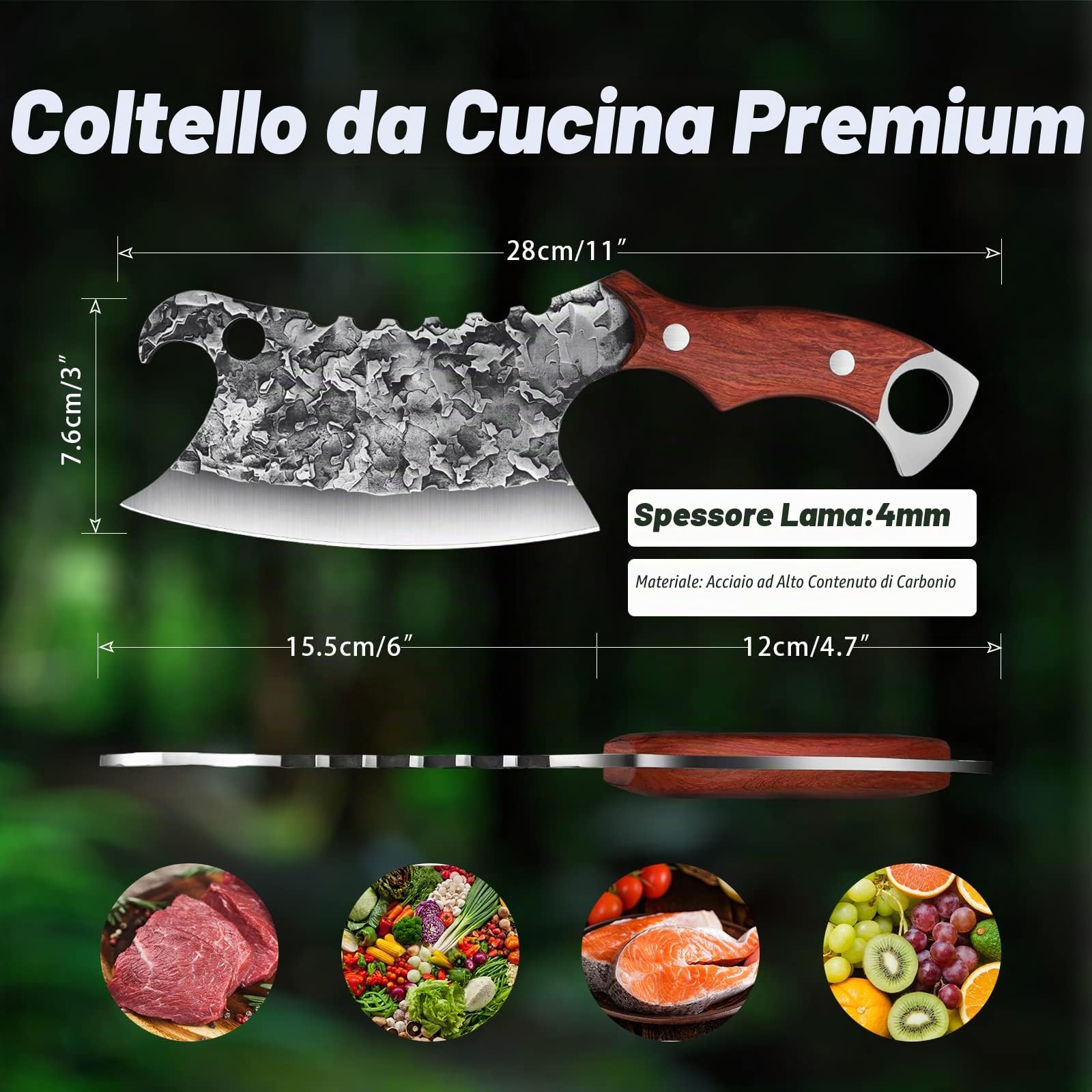 DRAGON RIOT Coltello da Cucina Cinese Forgiato a Mano, Fodero in Pelle
