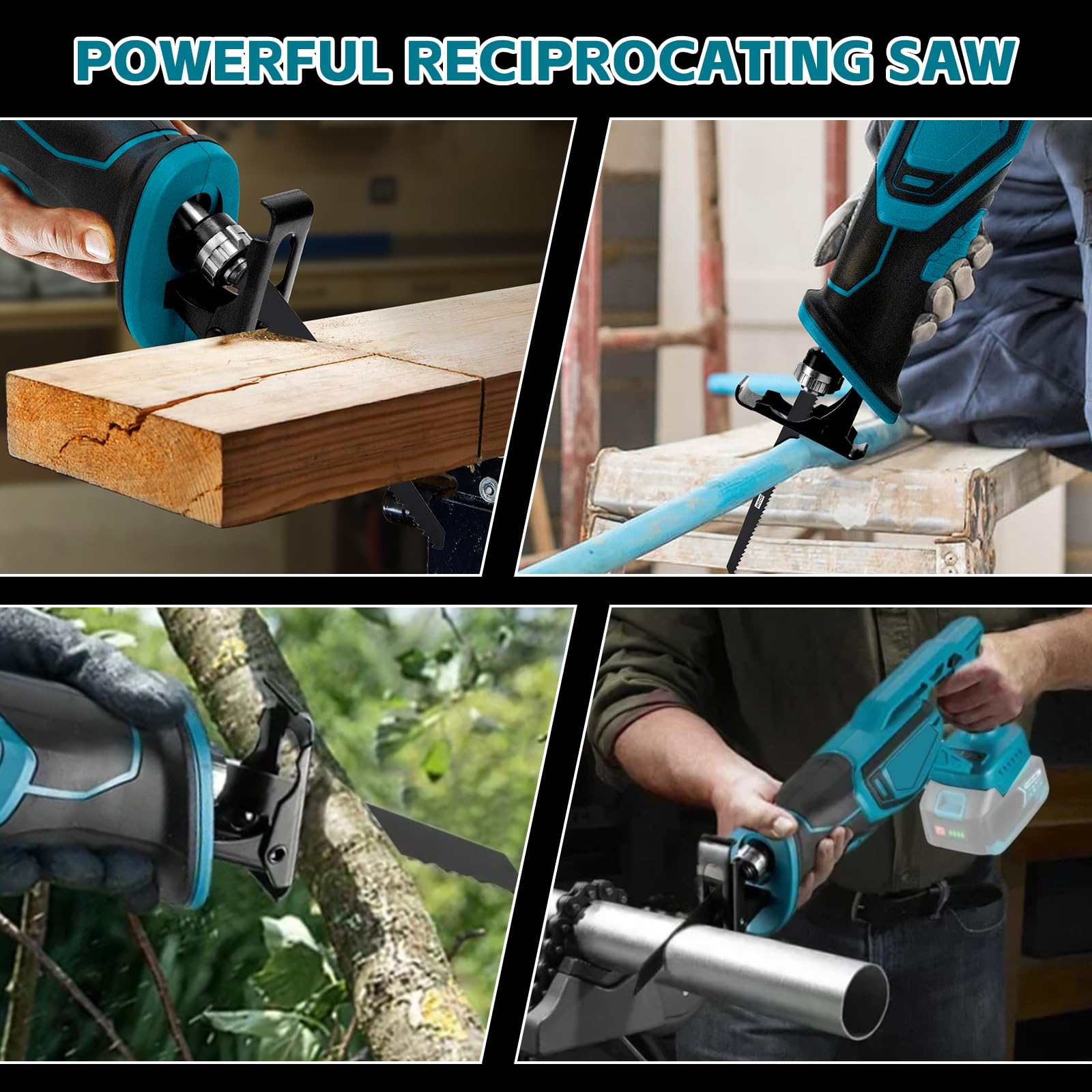 Scie Sabre Sans Fil Compatible avec Makita 18V, Scie Alternative Sans Fil pour Scier le Bois/Acier avec 4x Lames de Scie Alternative,Lunettes de Sécurité et Gants (Sans Batterie et Chargeur)