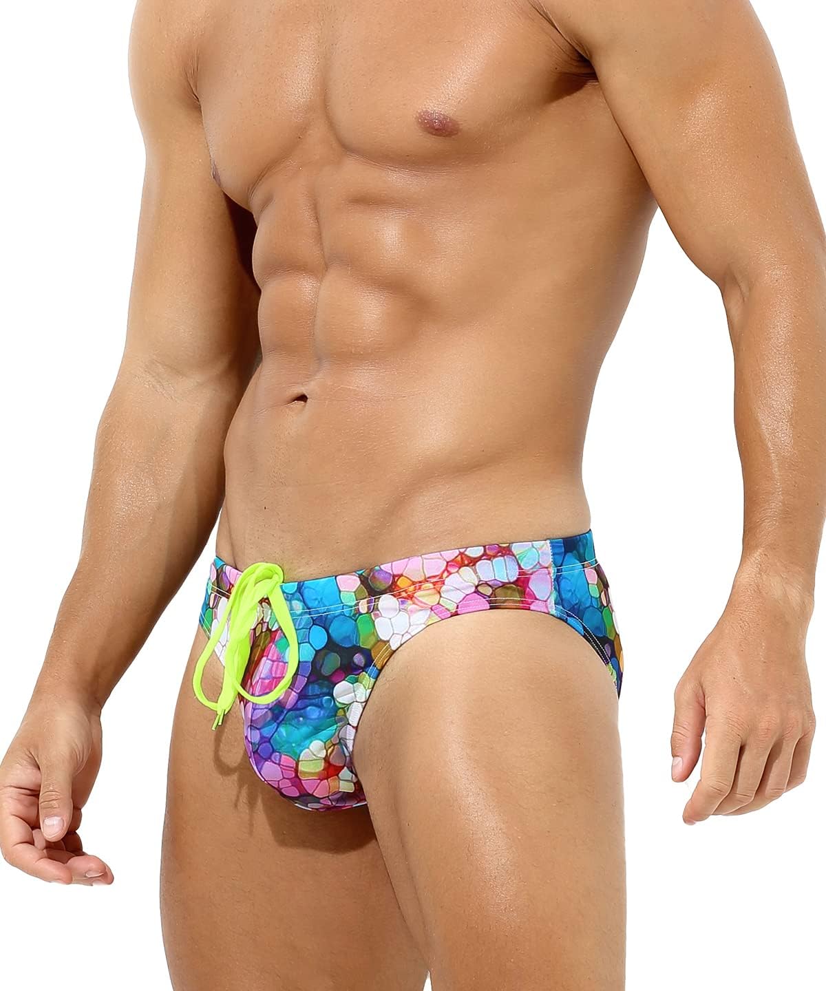 Arjen Kroos Men's Swim Briefs Sexy Low Rise Printed Bikini Adjustable Drawstring Swimwear