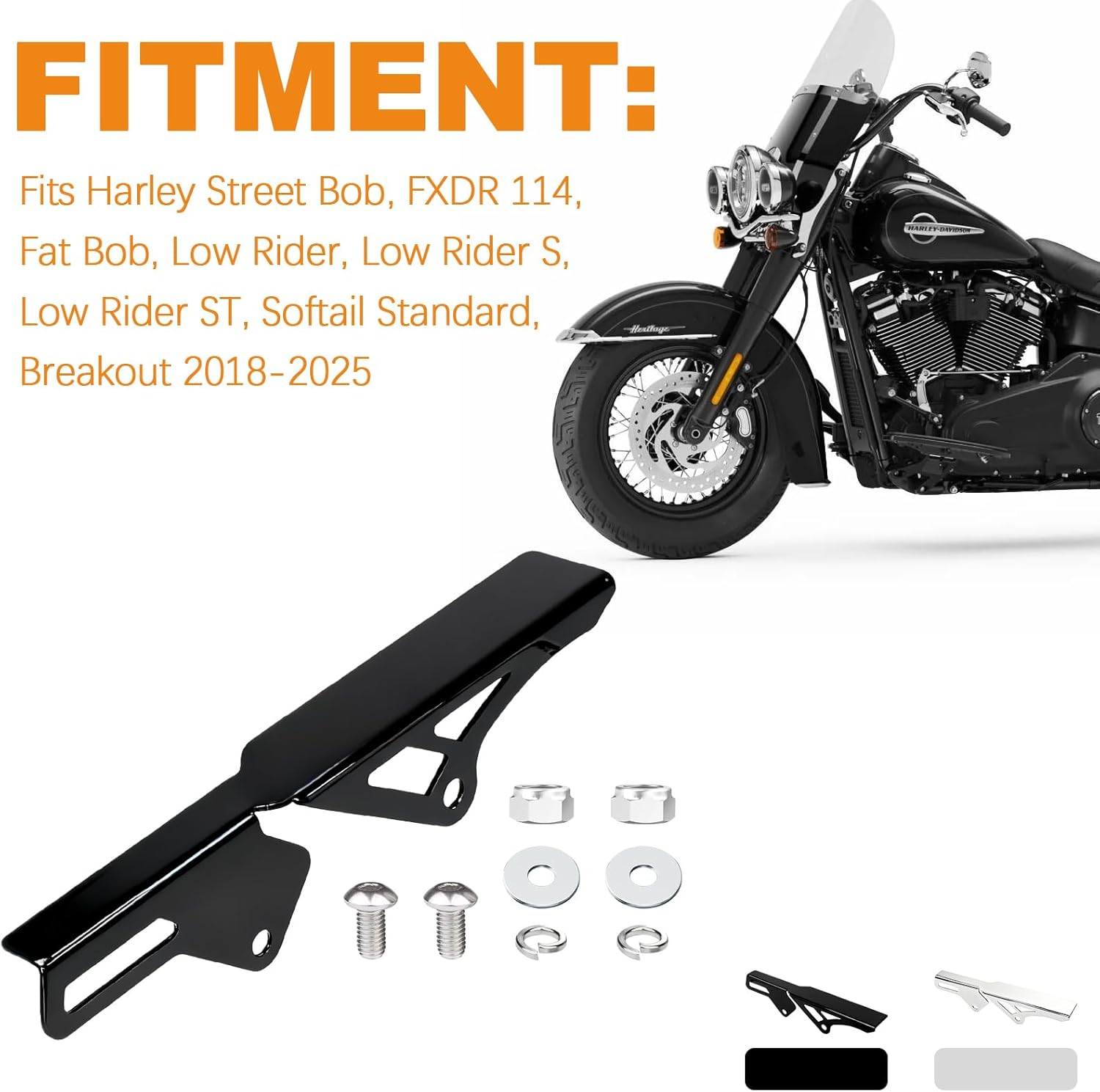 Black Rear Chain Guard Cover for 2018-2026 Harley Softail Street Bob, FXDR 114, Fat Bob, Low Rider, Low Rider S, Low Rider ST, Softail Standard, Breakout, M8 Engine Parts