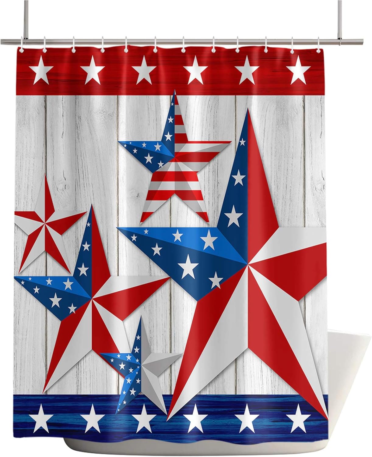 Shower Curtain for Bathroom Sets American Flag Star on Wood Board Home Decoration Durable Fabric Machine Washable Curtains with Hooks, Memorial Day