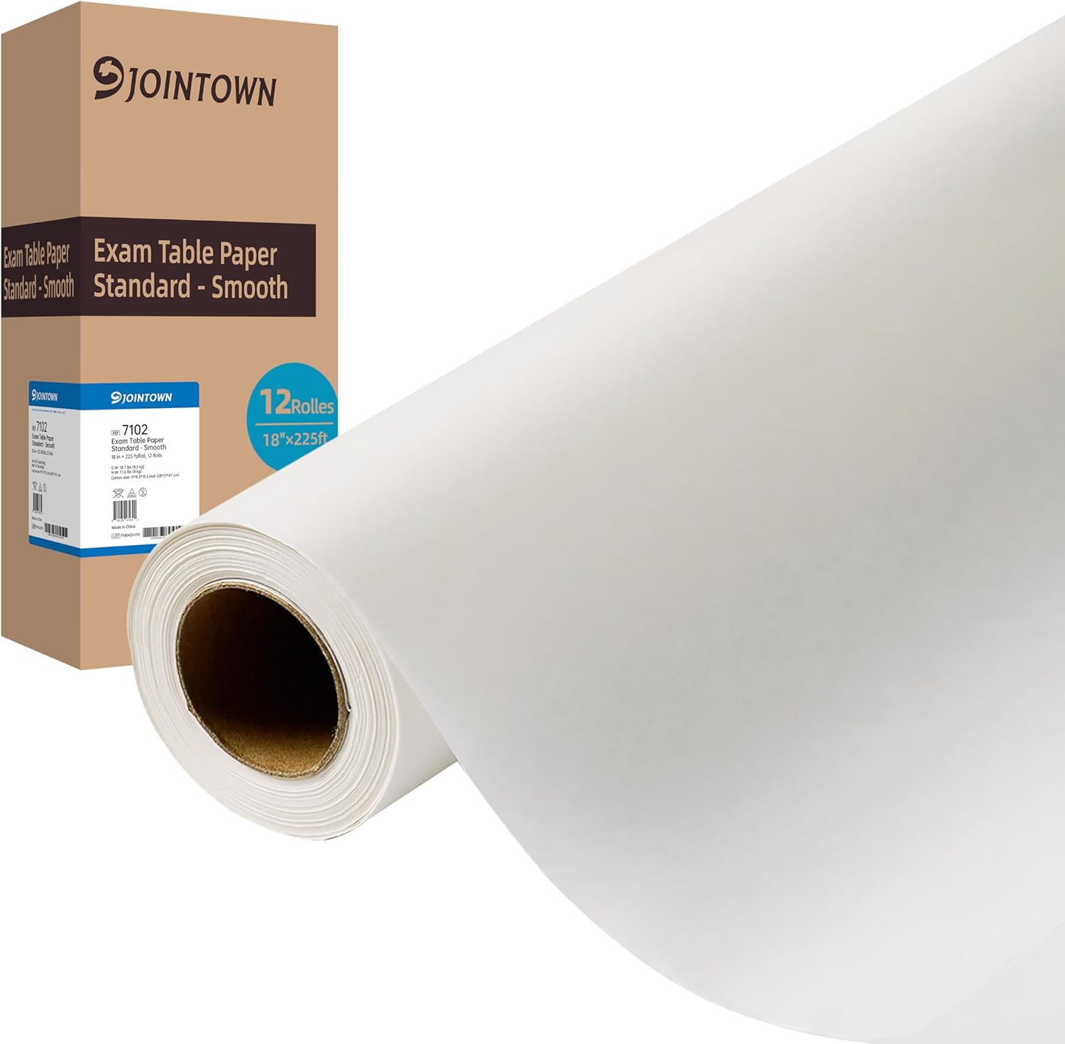 Jointown Exam Table Paper - New Upgrade Barrier Protection, 21" x 225ft, Smooth White Case of 12 Rolls - Hygienic, Disposable, and Reliable Medical Table Paper Supplies