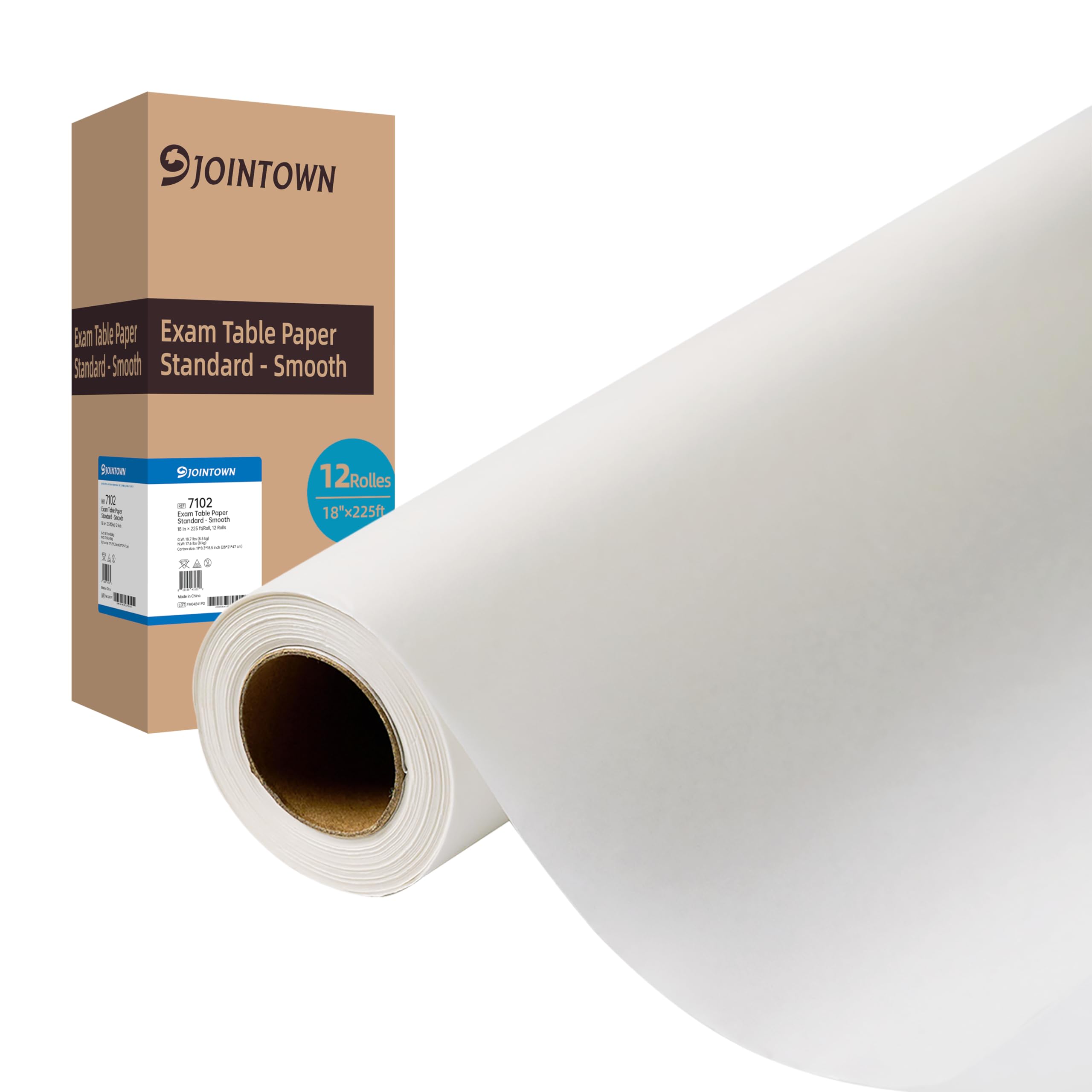 Jointown Exam Table Paper - Premium Smooth 18" X 225ft, 12 Rolls Strength Medical Exam Paper, Barrier Protection, Ideal For Doctor's Offices, Medical Facilities, Patternmaking, Tracing and More