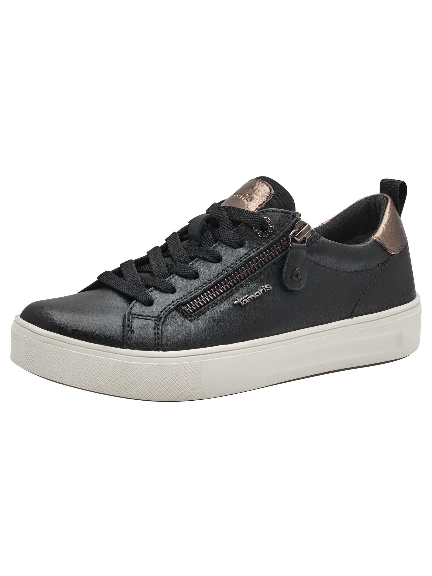 Tamaris Comfort Women’s Flat Sneakers with Zip Casual, Black, 6,5 UK
