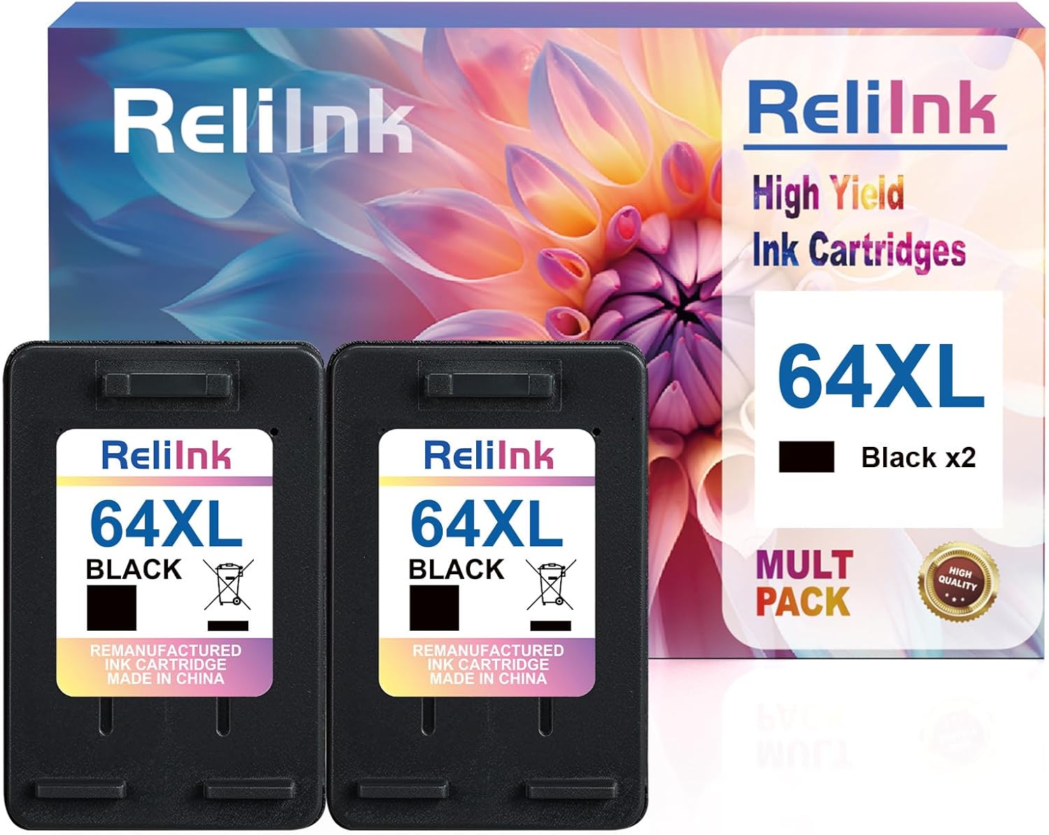 Remanufactured Ink Cartridge Replacement for HP Ink 64 Black HP64 XL HP64XL for Envy Photo 7858 7855 7120 7155 7100 7158 7164 6255 6252 6232 7800 Inspire 7200e 7900e 7955e Tango X Printer